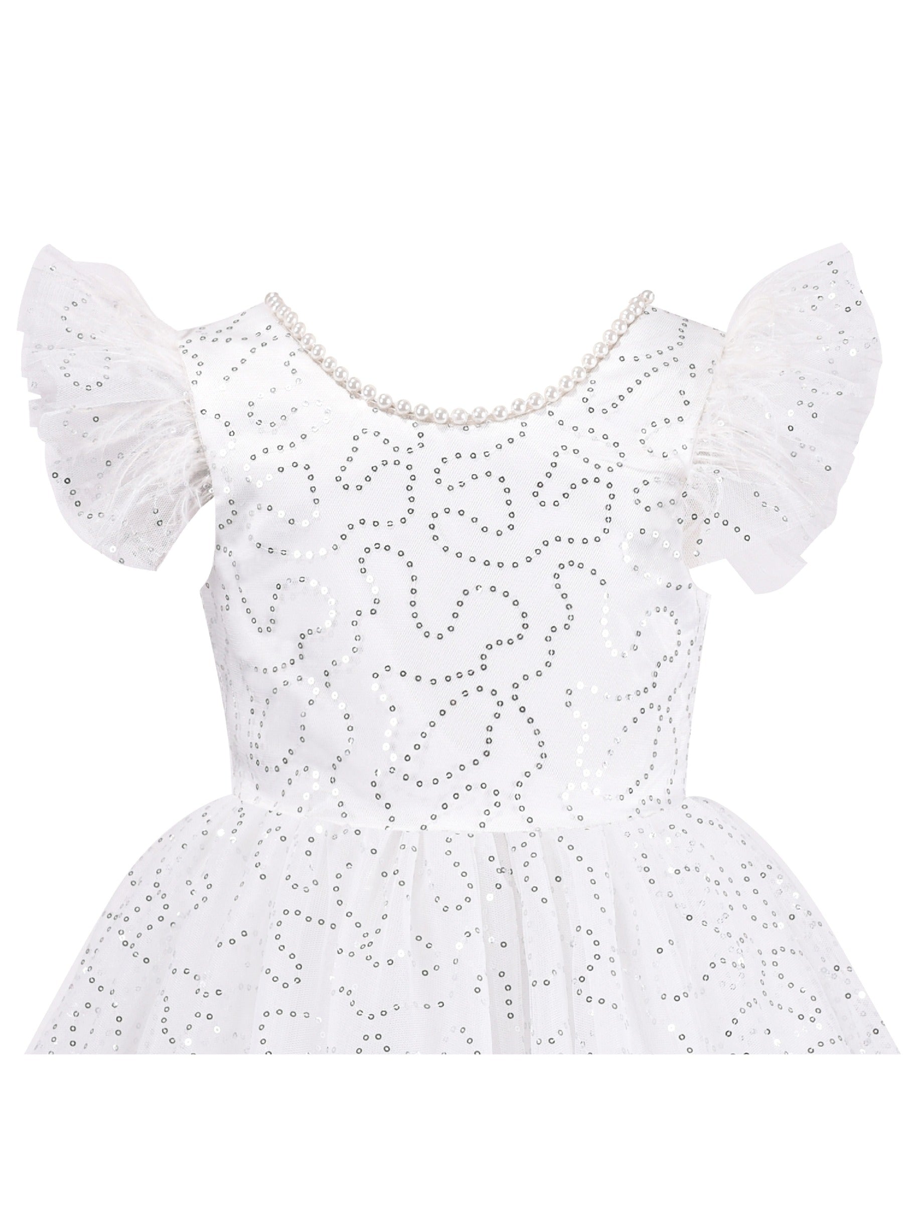 Girls Dress Purple Star Silver Glitter Princess Party Ruffle Sleeve White
