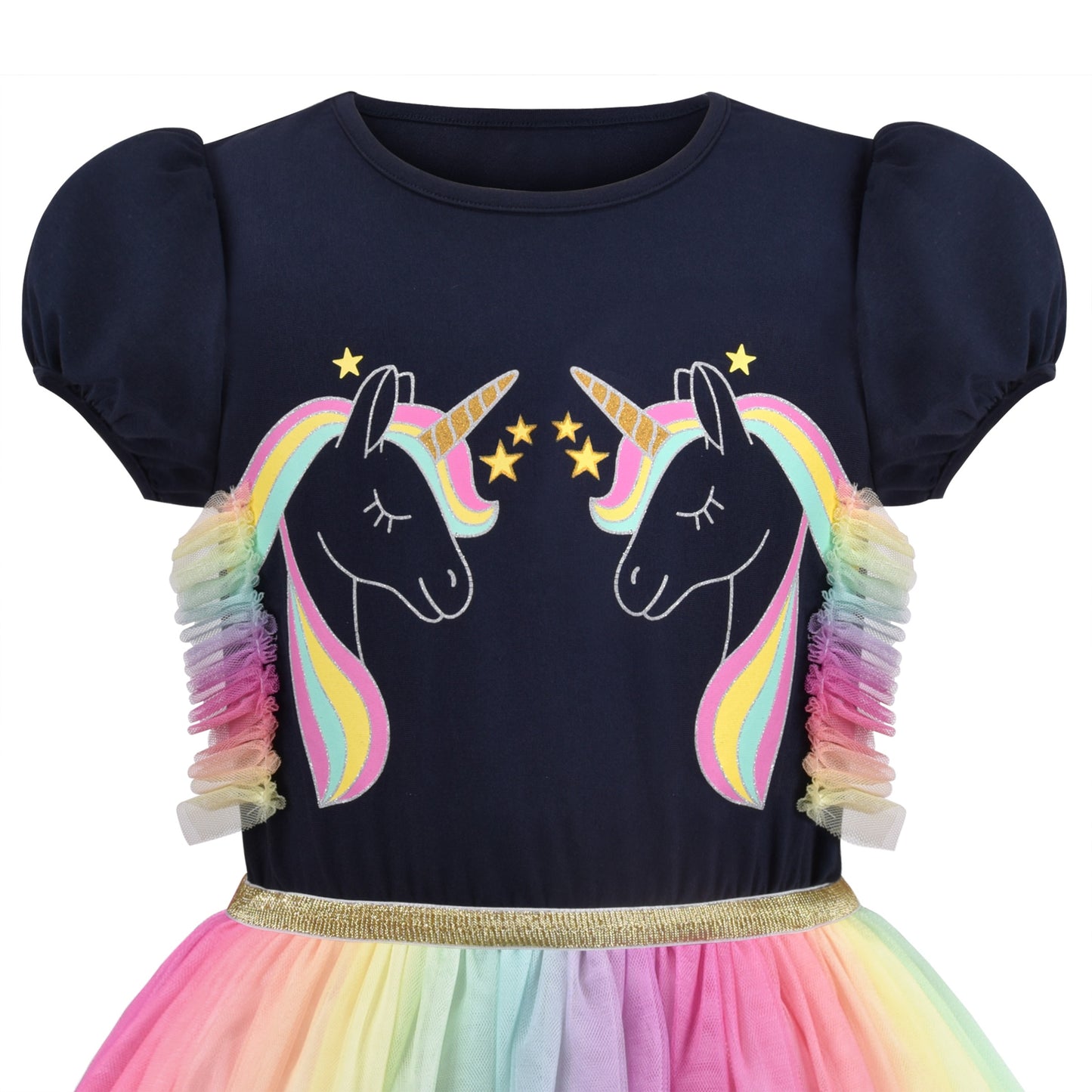 Girls Dress Dancing Girl Print Tutu Short Sleeve Sundress Multi-Color
