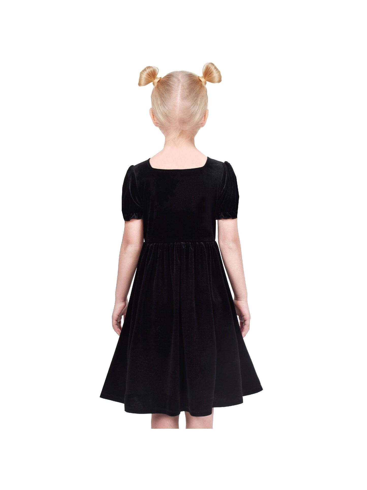 Girls Dress Black Velvet Short Sleeve Pearl Vintage Party Casual Holiday Black