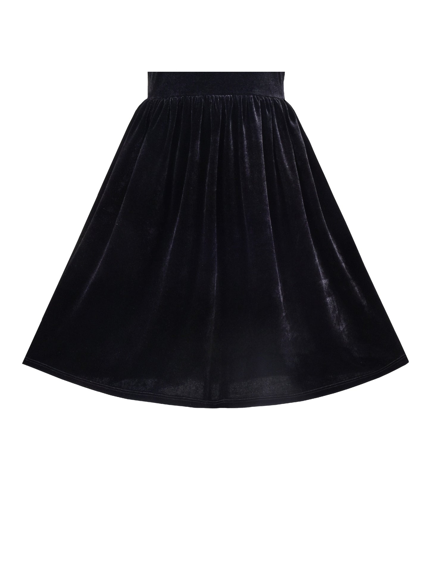 Girls Dress Black Velvet Short Sleeve Pearl Vintage Party Casual Holiday Black