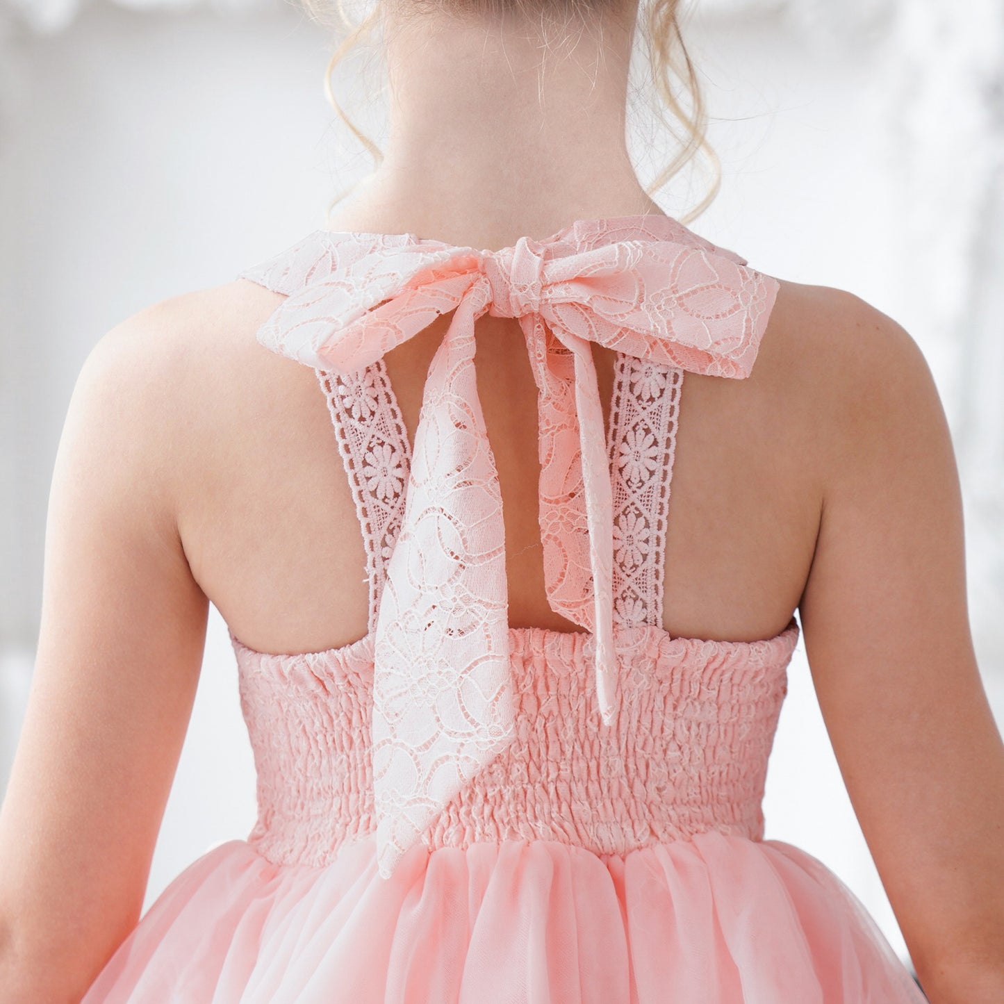 Girls Dress Pink Flower Lace Halter Princess Wedding Bridesmaid Tulle Pink