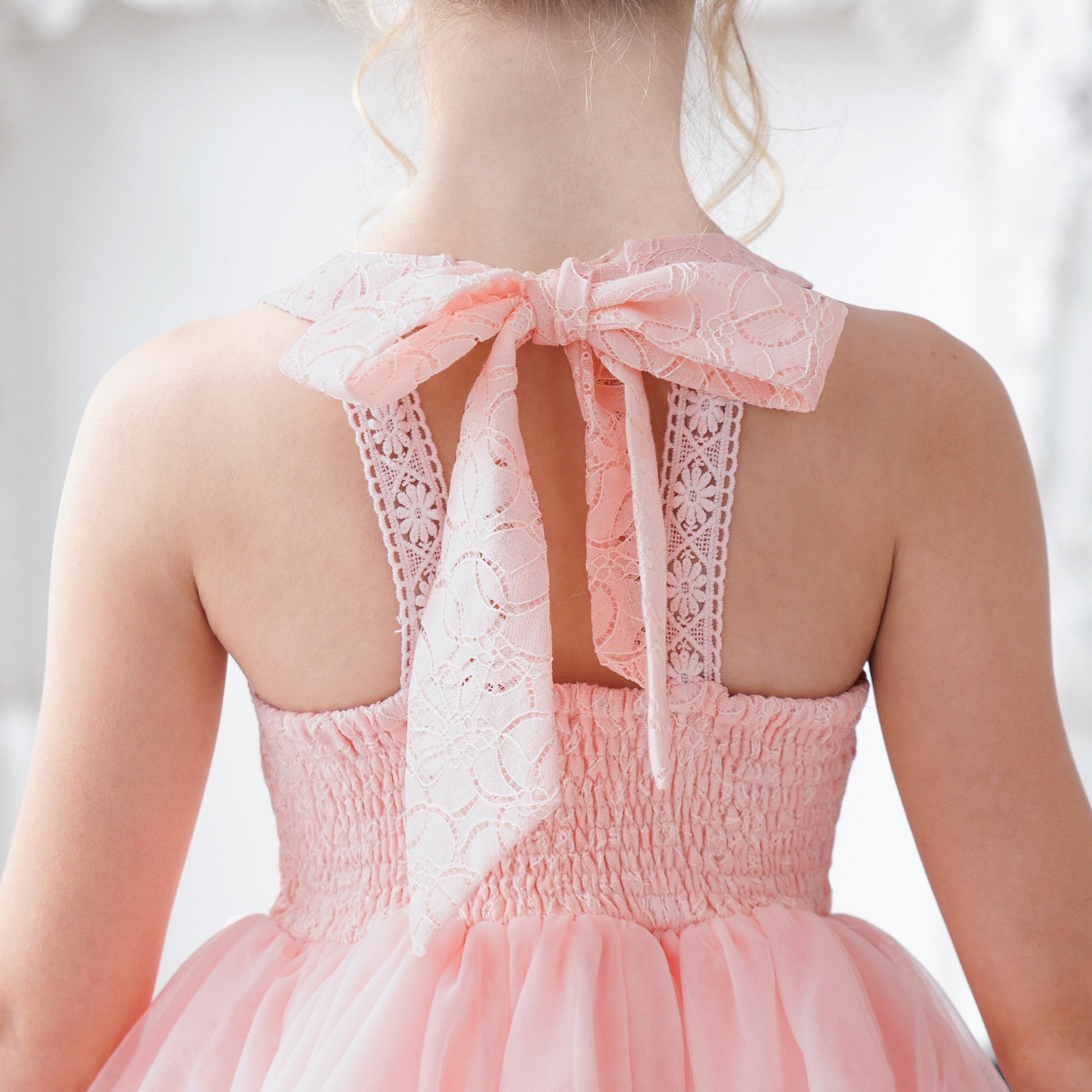 Girls Dress Pink Flower Lace Halter Princess Wedding Bridesmaid Tulle Pink