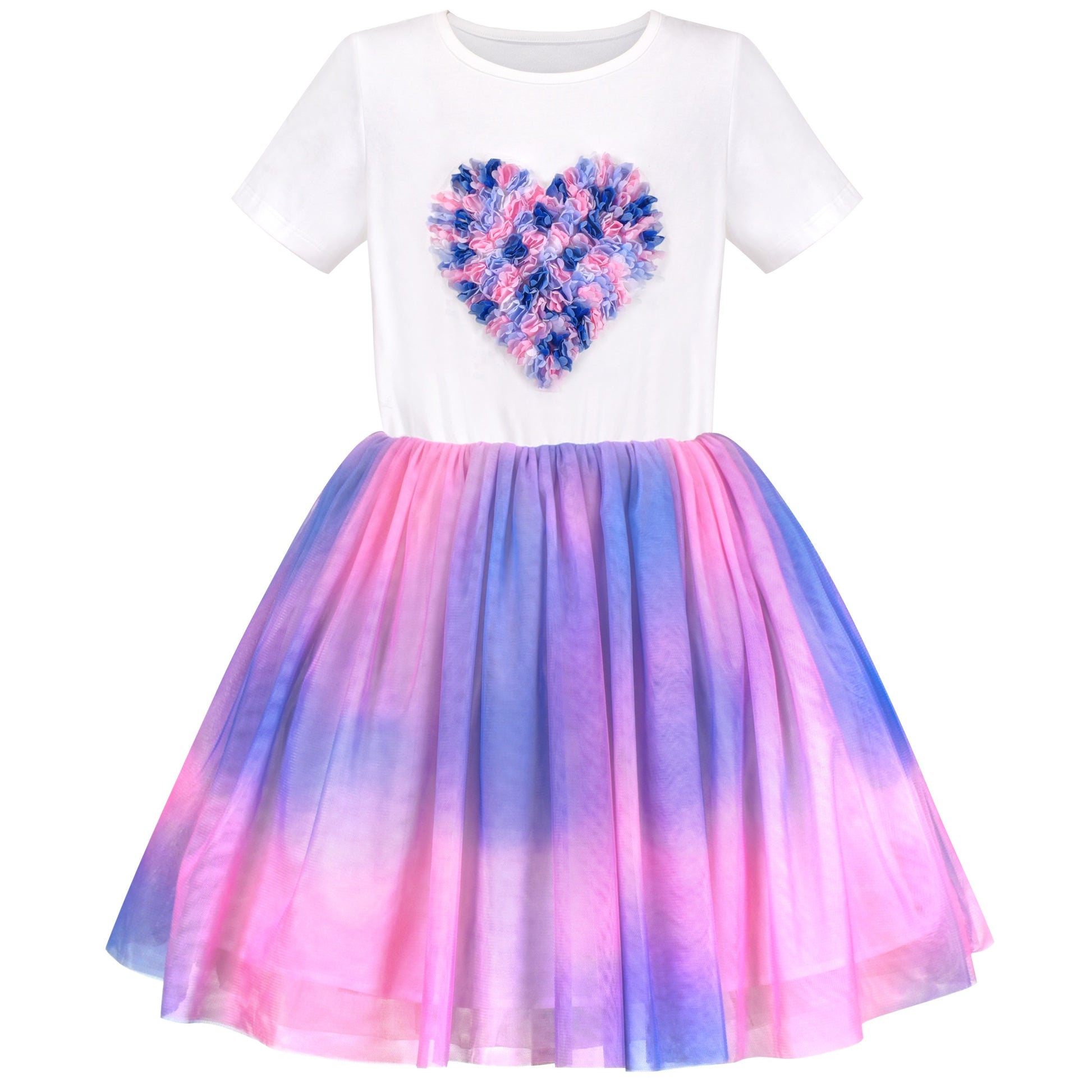 Girls Dress Dancing Girl Print Tutu Short Sleeve Sundress Purple