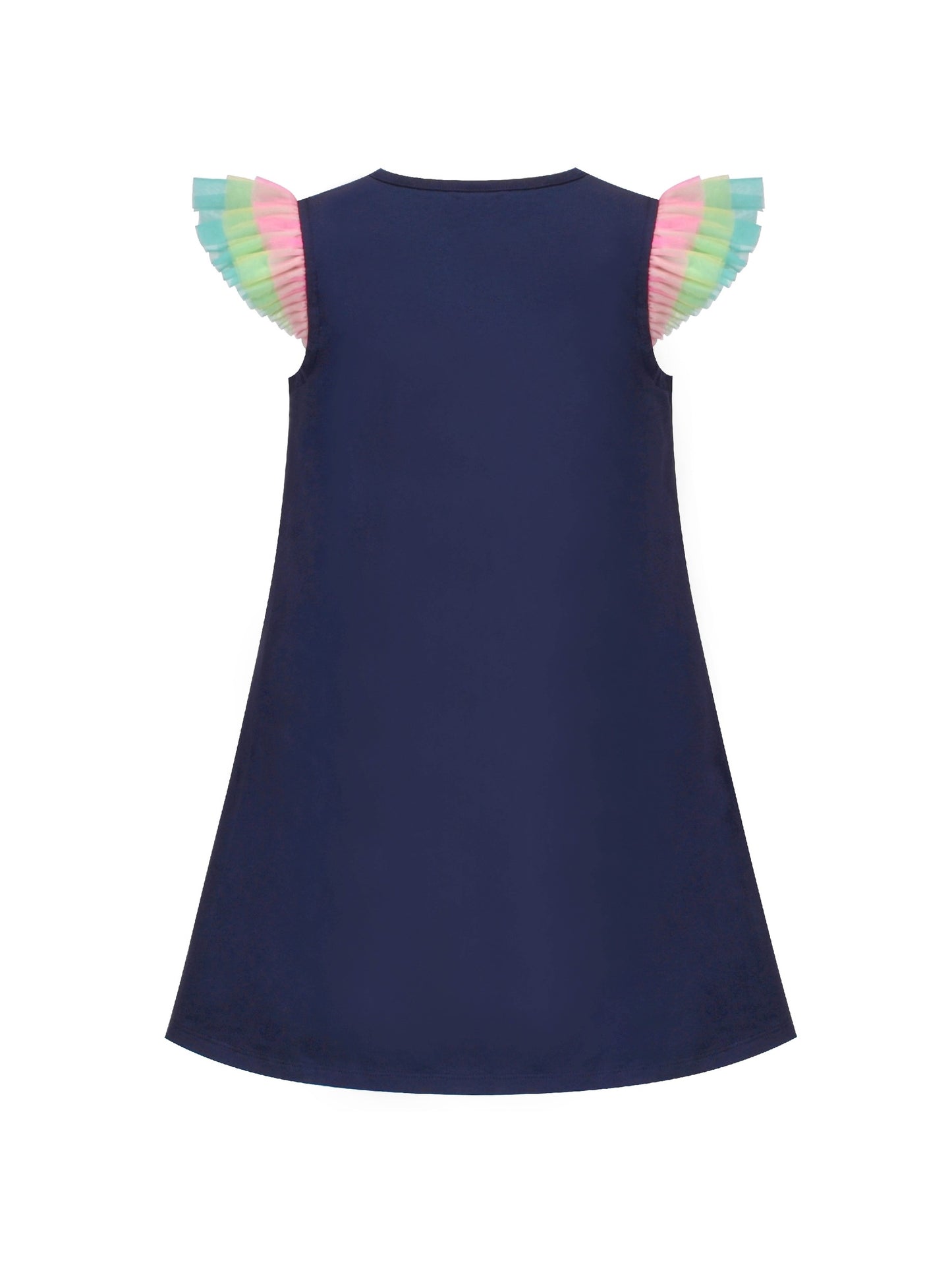 Girls Dress A-line Mermaid Fish Tail Rainbow Ruffle Flare Sleeve Blue
