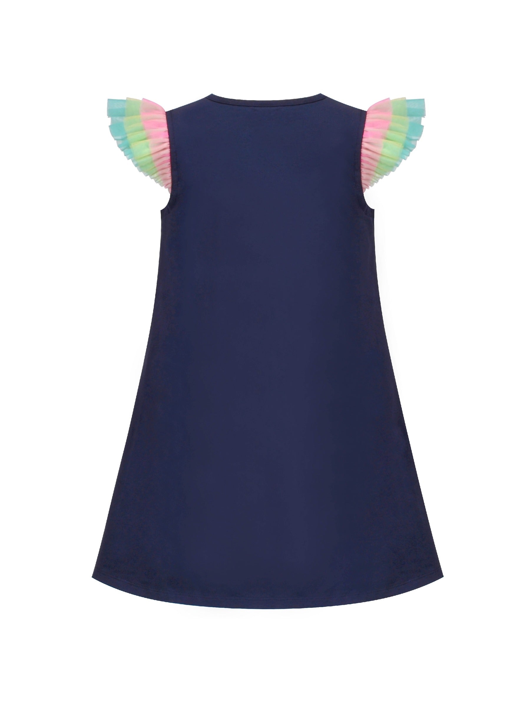 Girls Dress A-line Mermaid Fish Tail Rainbow Ruffle Flare Sleeve Blue