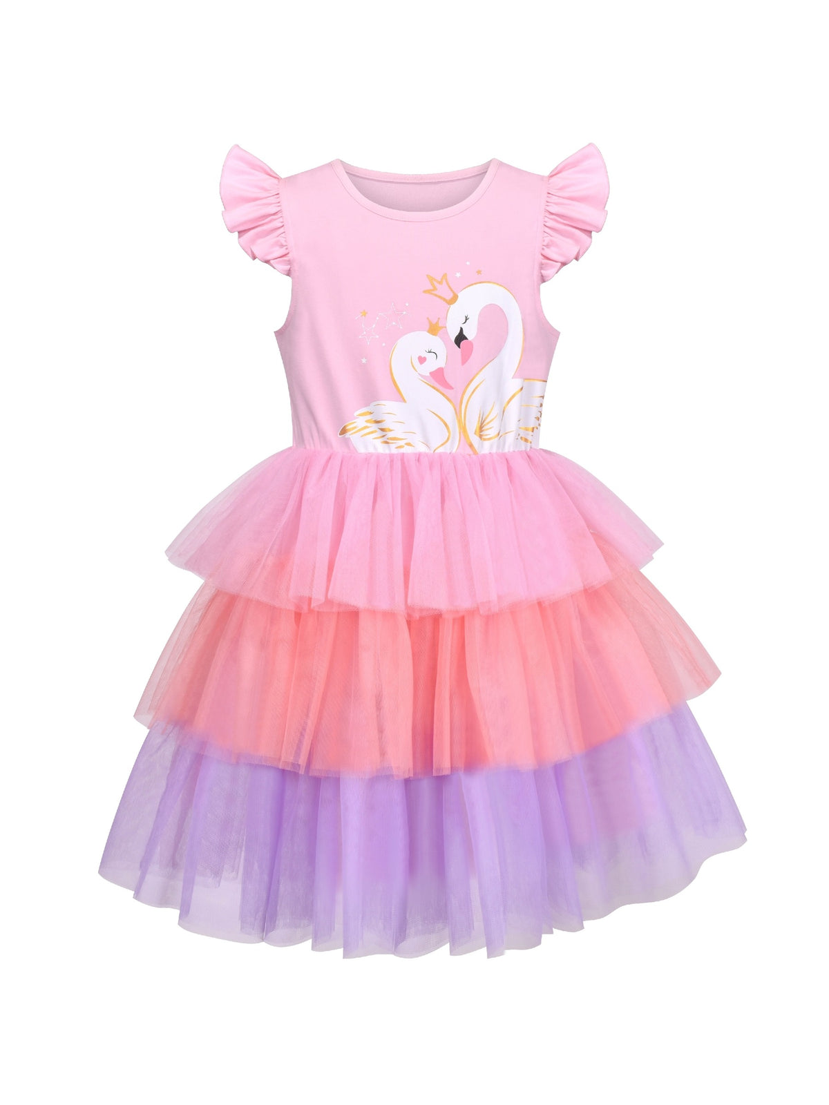 Girls Dress Purple Tutu Dancing Swan Ballet Sparkling Sequin - Pink Swan