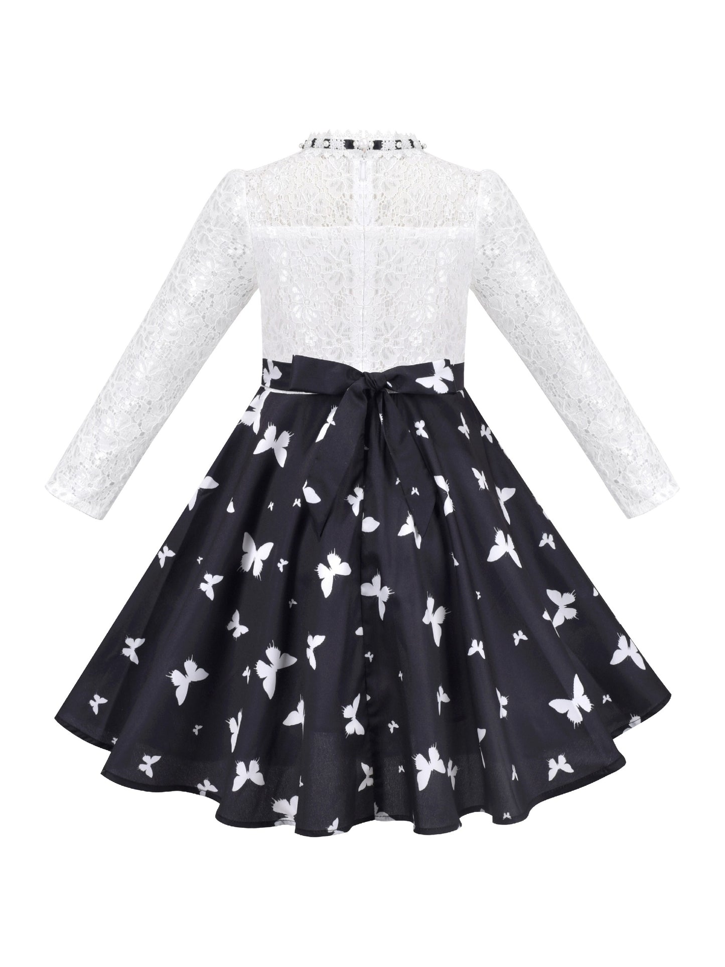 Girls Dress Lace Pearl Plum Blossom Elegant Princess Dress Black