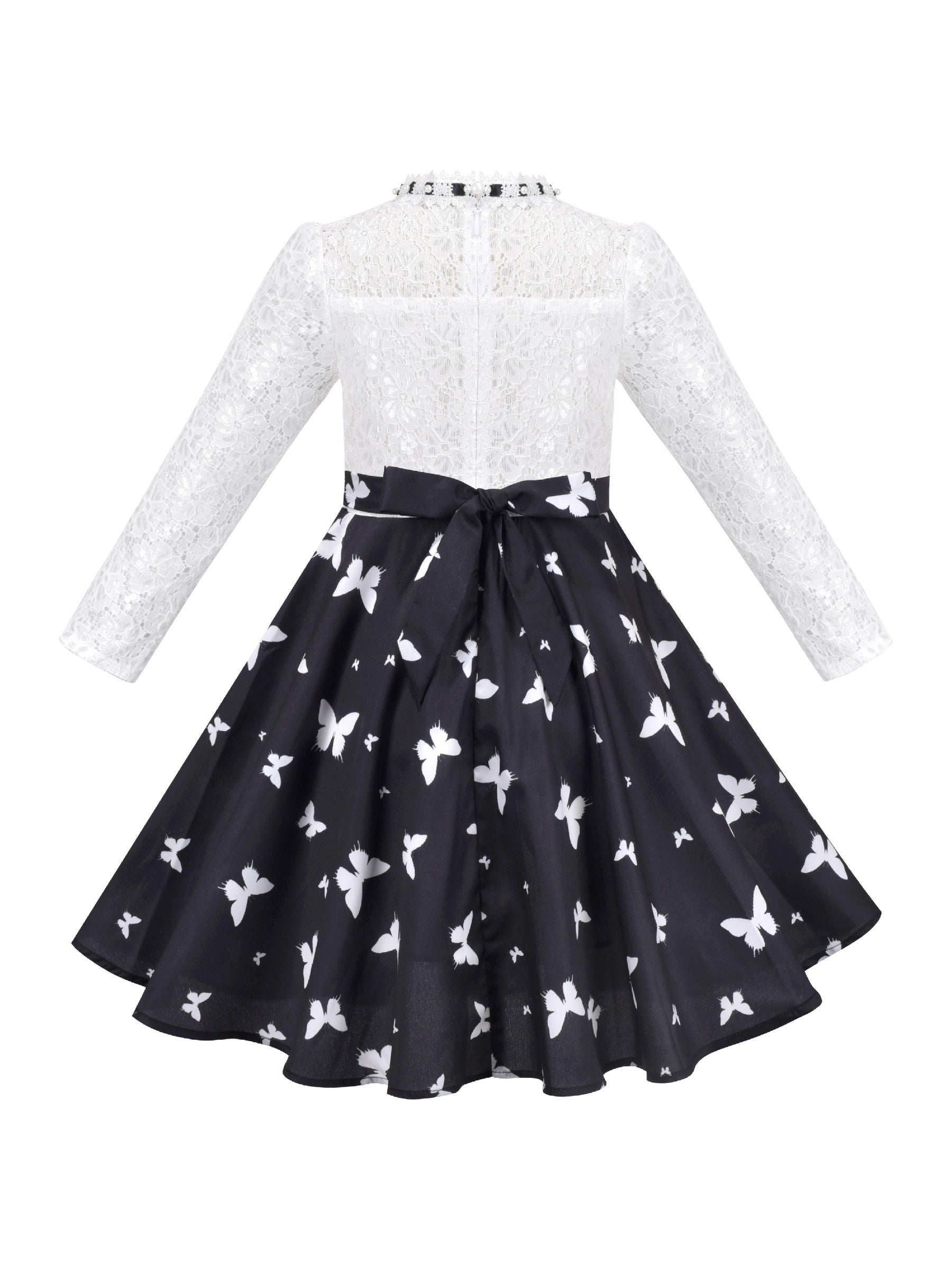 Girls Dress Lace Pearl Plum Blossom Elegant Princess Dress Black