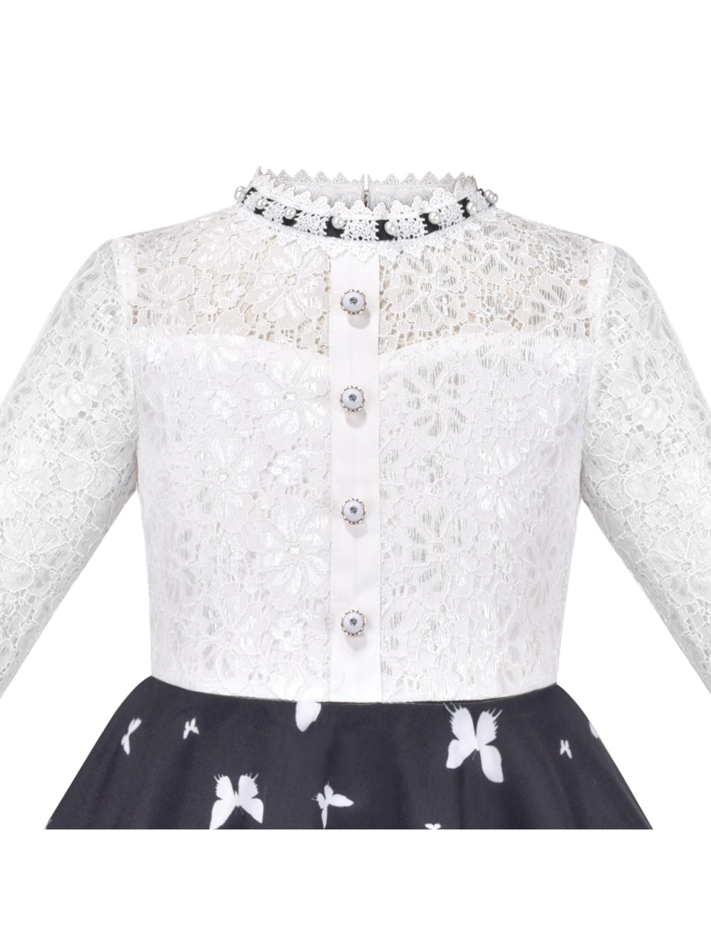 Girls Dress Lace Pearl Plum Blossom Elegant Princess Dress Black