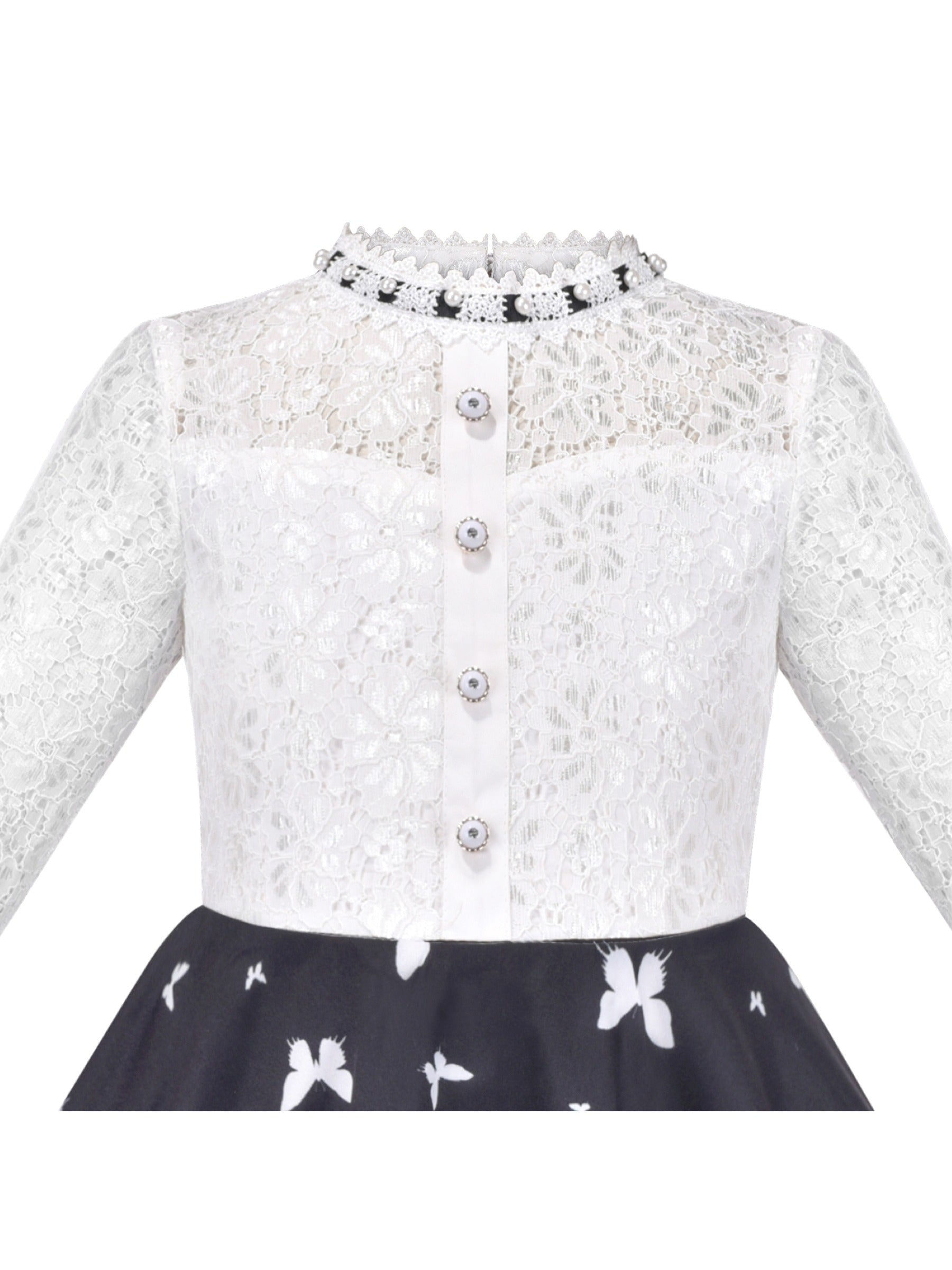 Girls Dress Lace Pearl Plum Blossom Elegant Princess Dress Black
