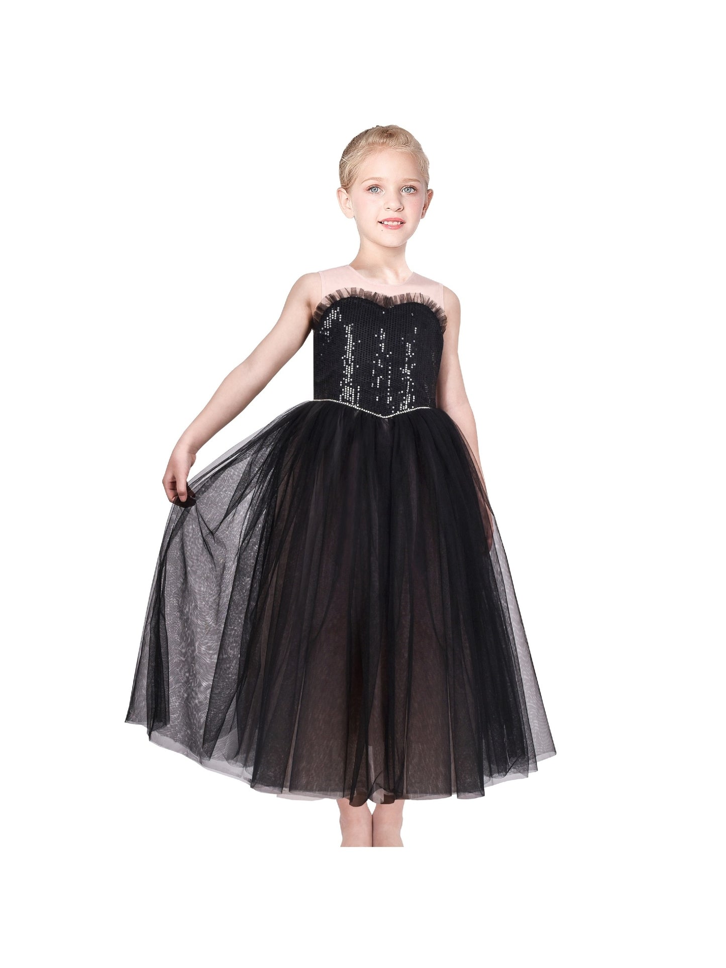 Girls Dress Glitter Sequin Wedding Bridesmaid Pageant Black
