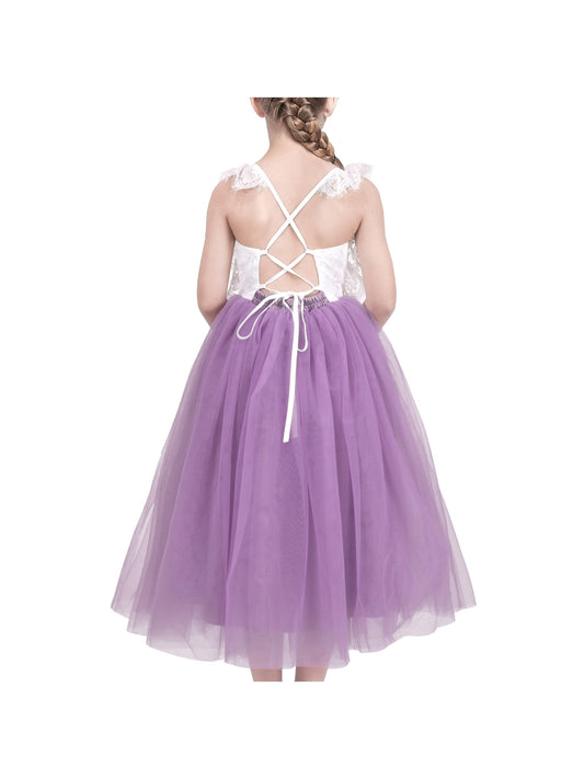 Girls Dress Rose Red Lace Tulle Hollow Elegant Party Pageant Ceremony Purple
