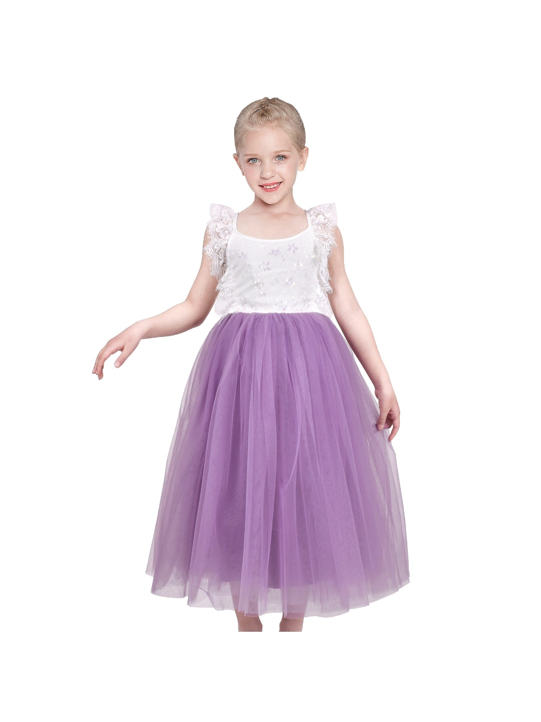 Girls Dress Rose Red Lace Tulle Hollow Elegant Party Pageant Ceremony Purple