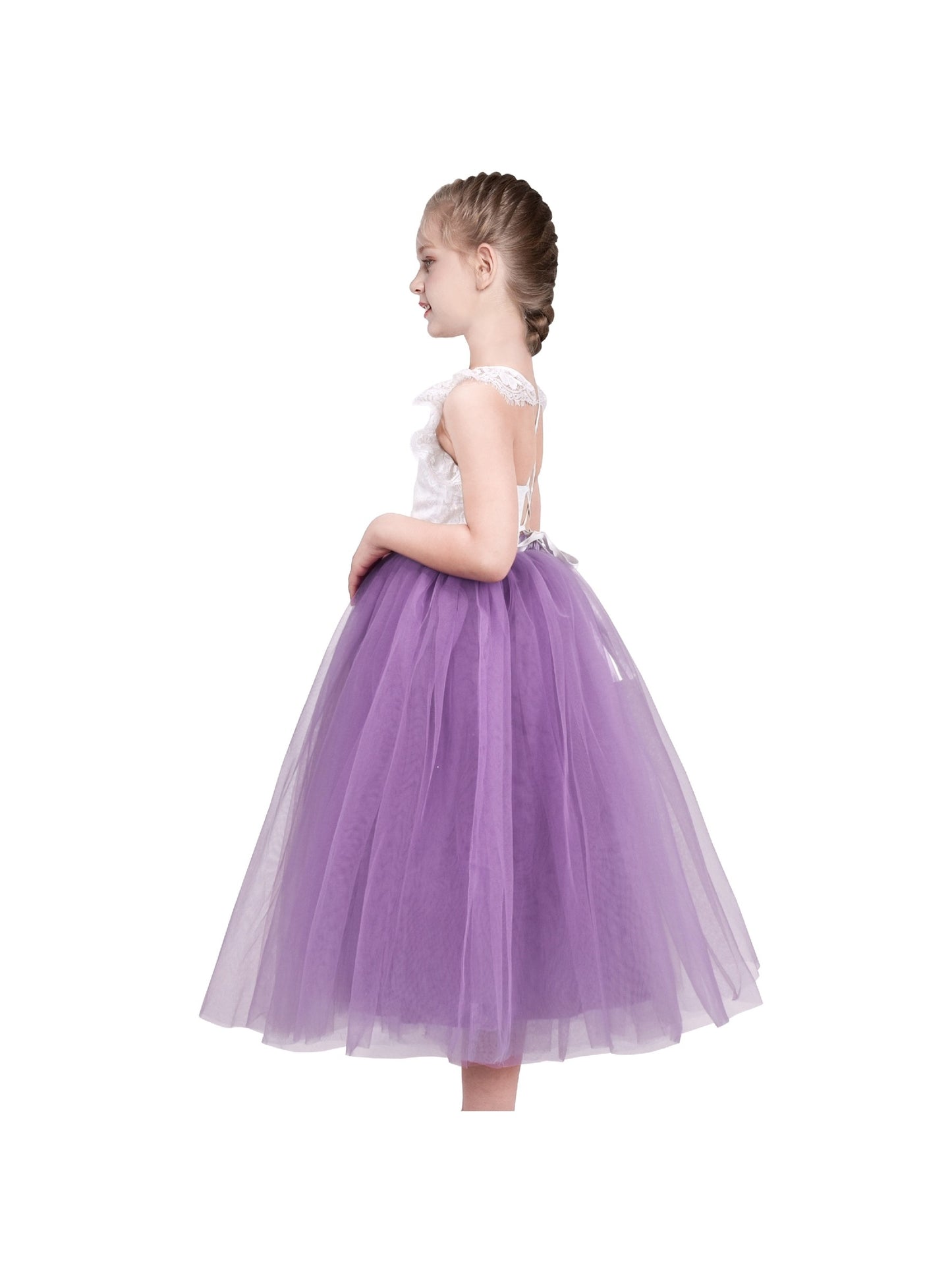 Girls Dress Rose Red Lace Tulle Hollow Elegant Party Pageant Ceremony Purple