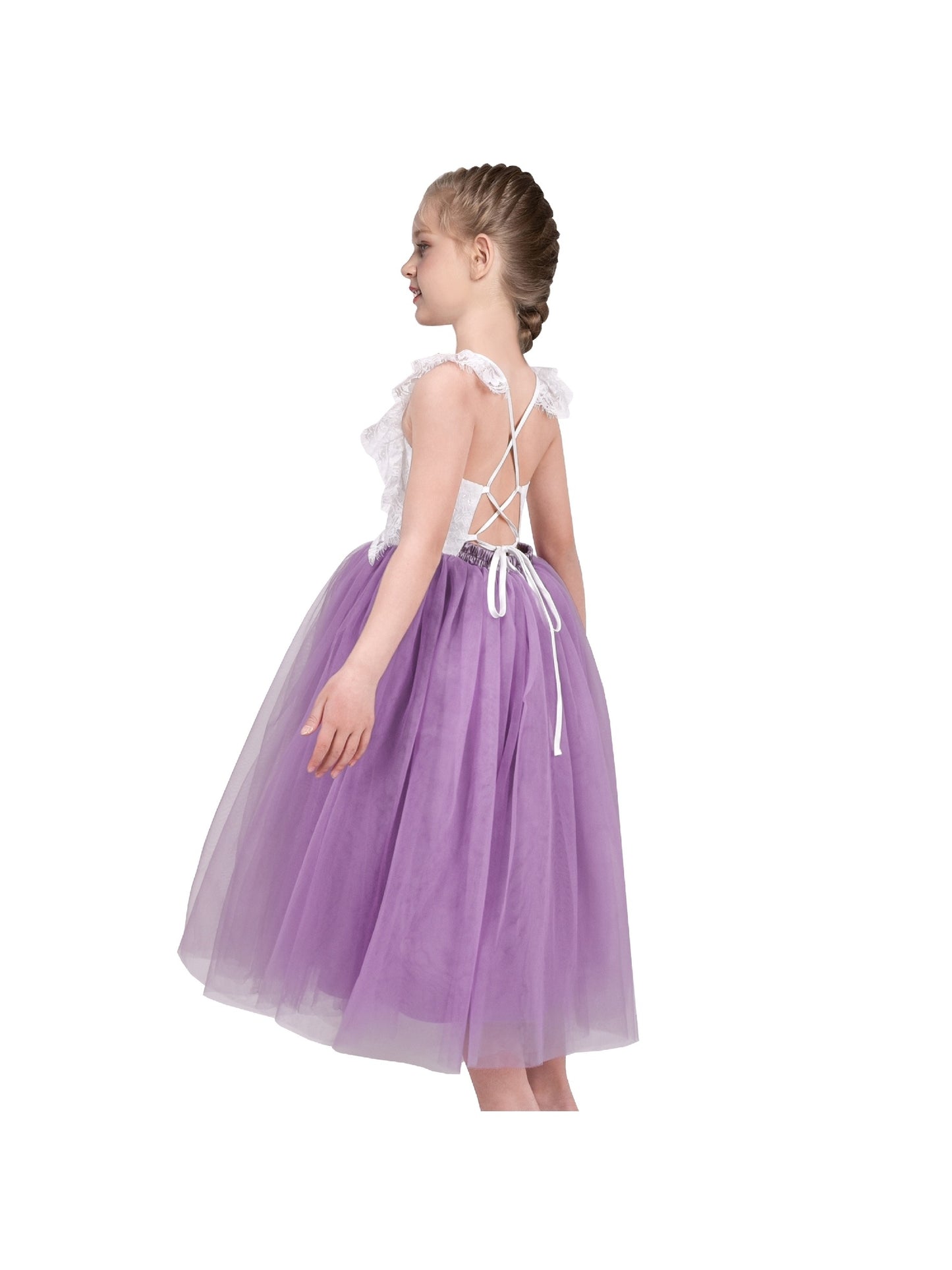 Girls Dress Rose Red Lace Tulle Hollow Elegant Party Pageant Ceremony Purple