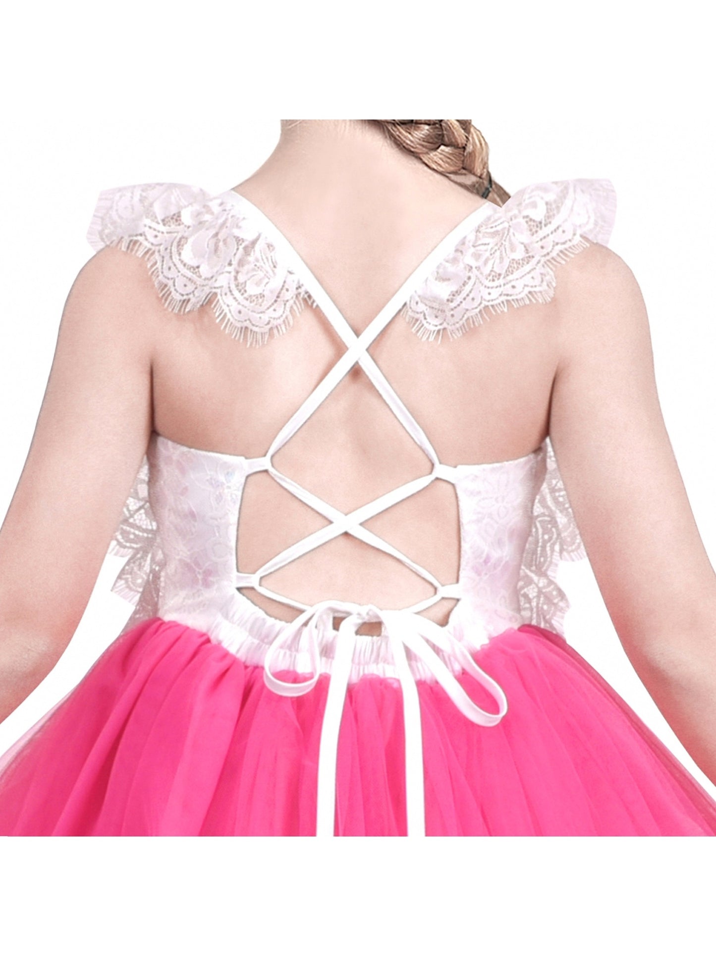 Girls Dress Rose Red Lace Tulle Hollow Elegant Party Pageant Ceremony Pink