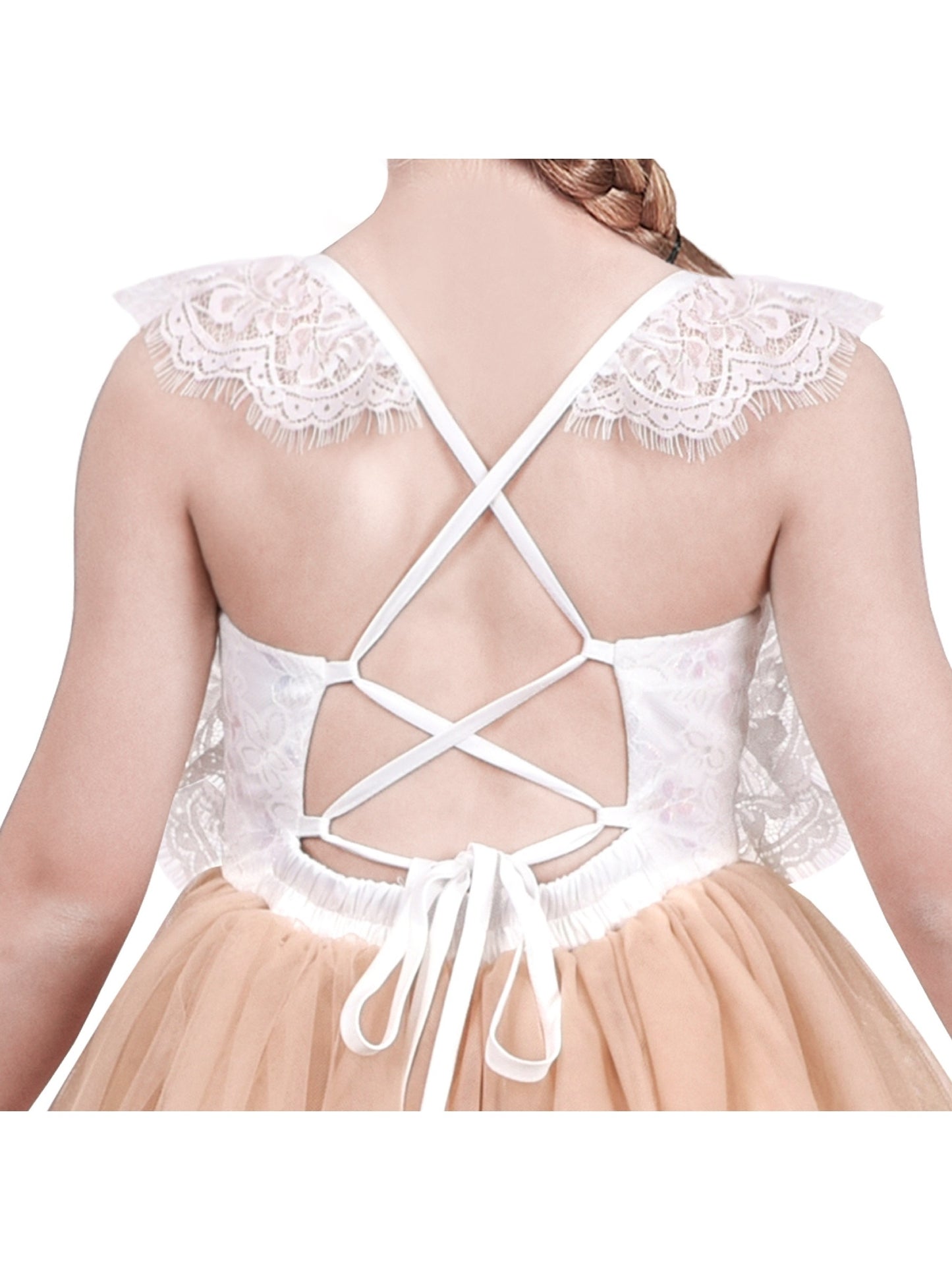 Girls Dress Rose Red Lace Tulle Hollow Elegant Party Pageant Ceremony Beige