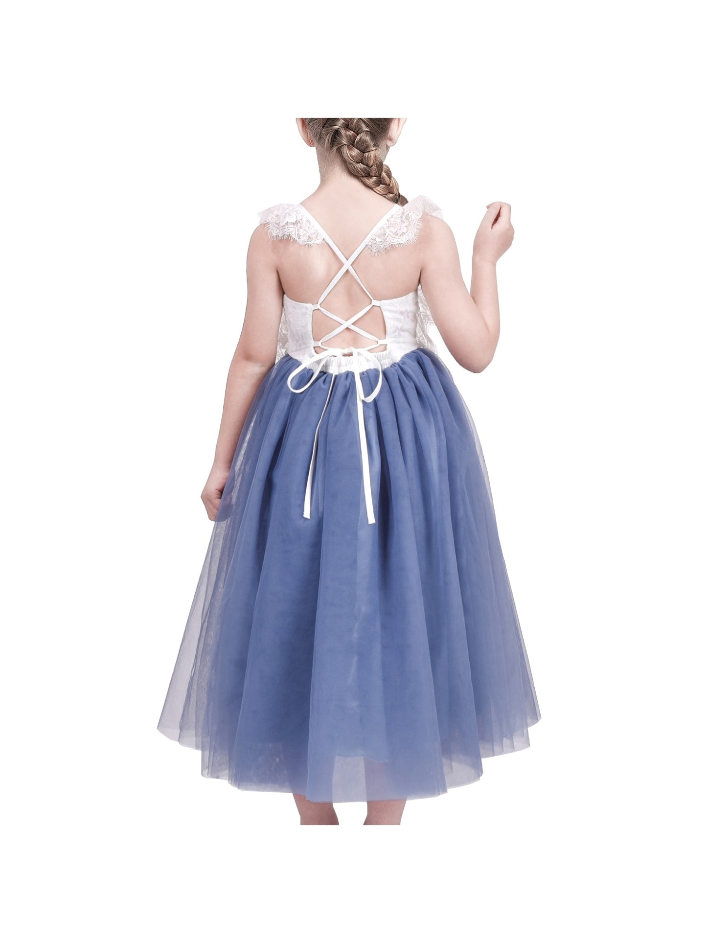 Girls Dress Rose Red Lace Tulle Hollow Elegant Party Pageant Ceremony Blue