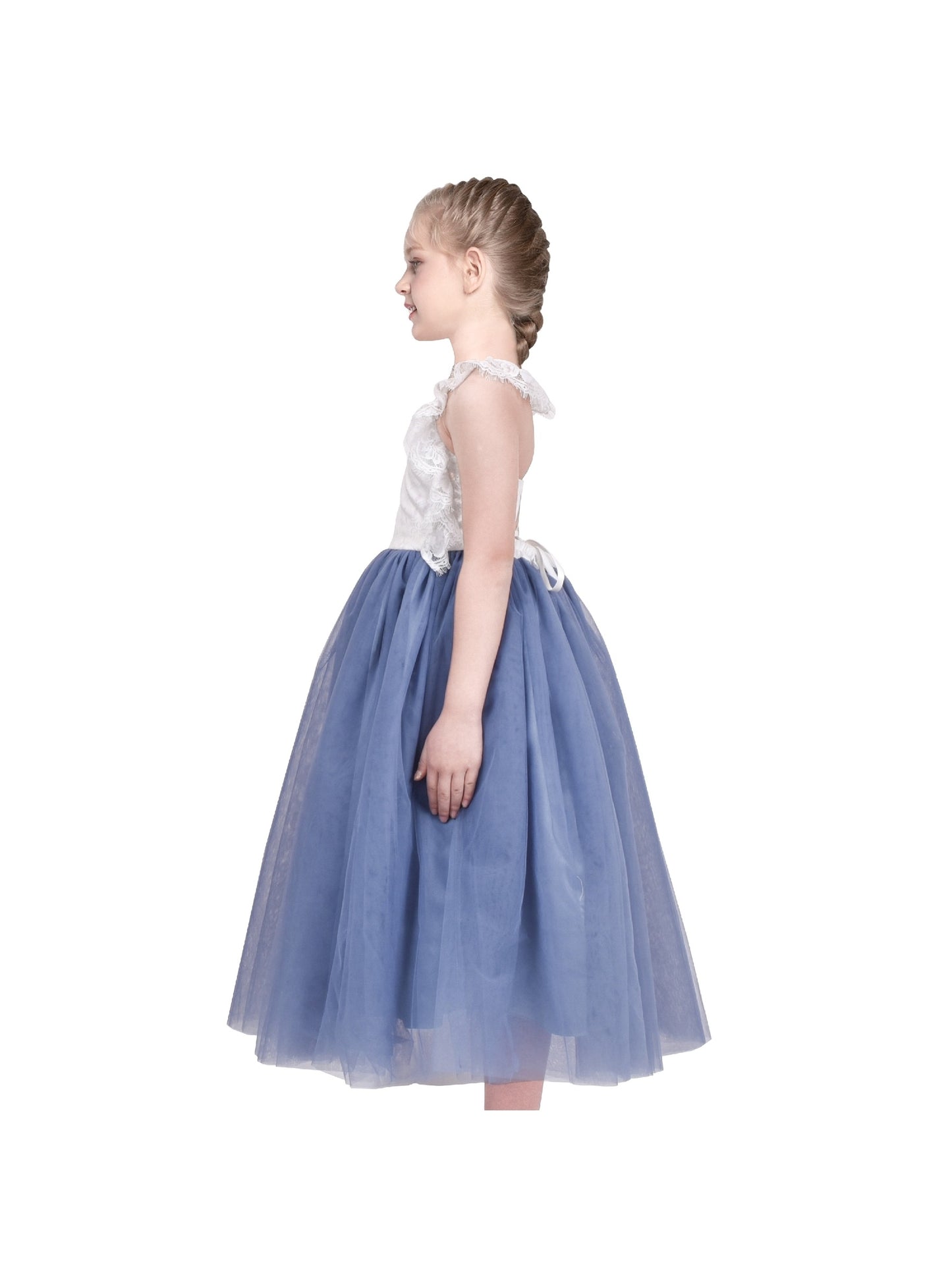 Girls Dress Rose Red Lace Tulle Hollow Elegant Party Pageant Ceremony Blue