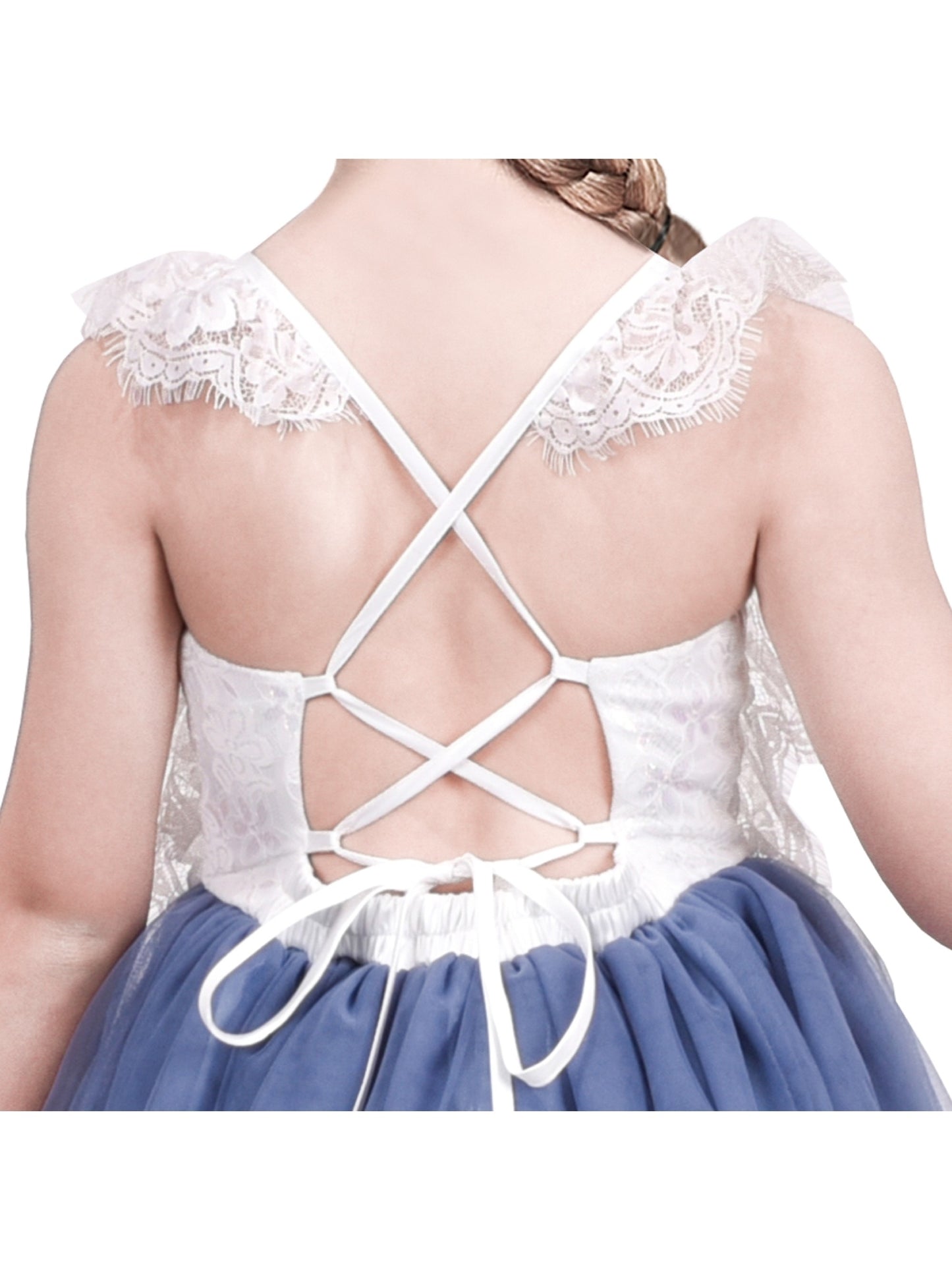 Girls Dress Rose Red Lace Tulle Hollow Elegant Party Pageant Ceremony Blue