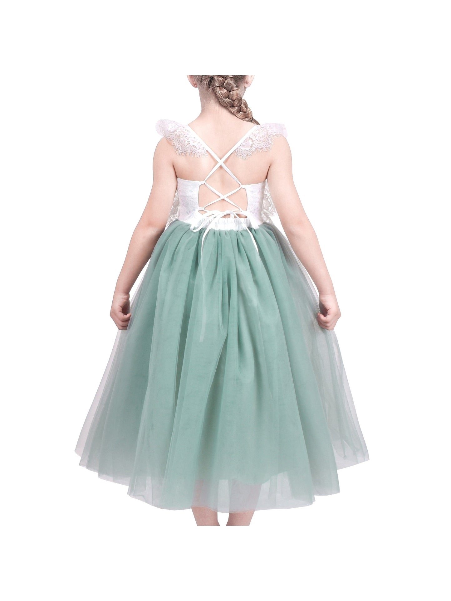 Girls Dress Rose Red Lace Tulle Hollow Elegant Party Pageant Ceremony Green
