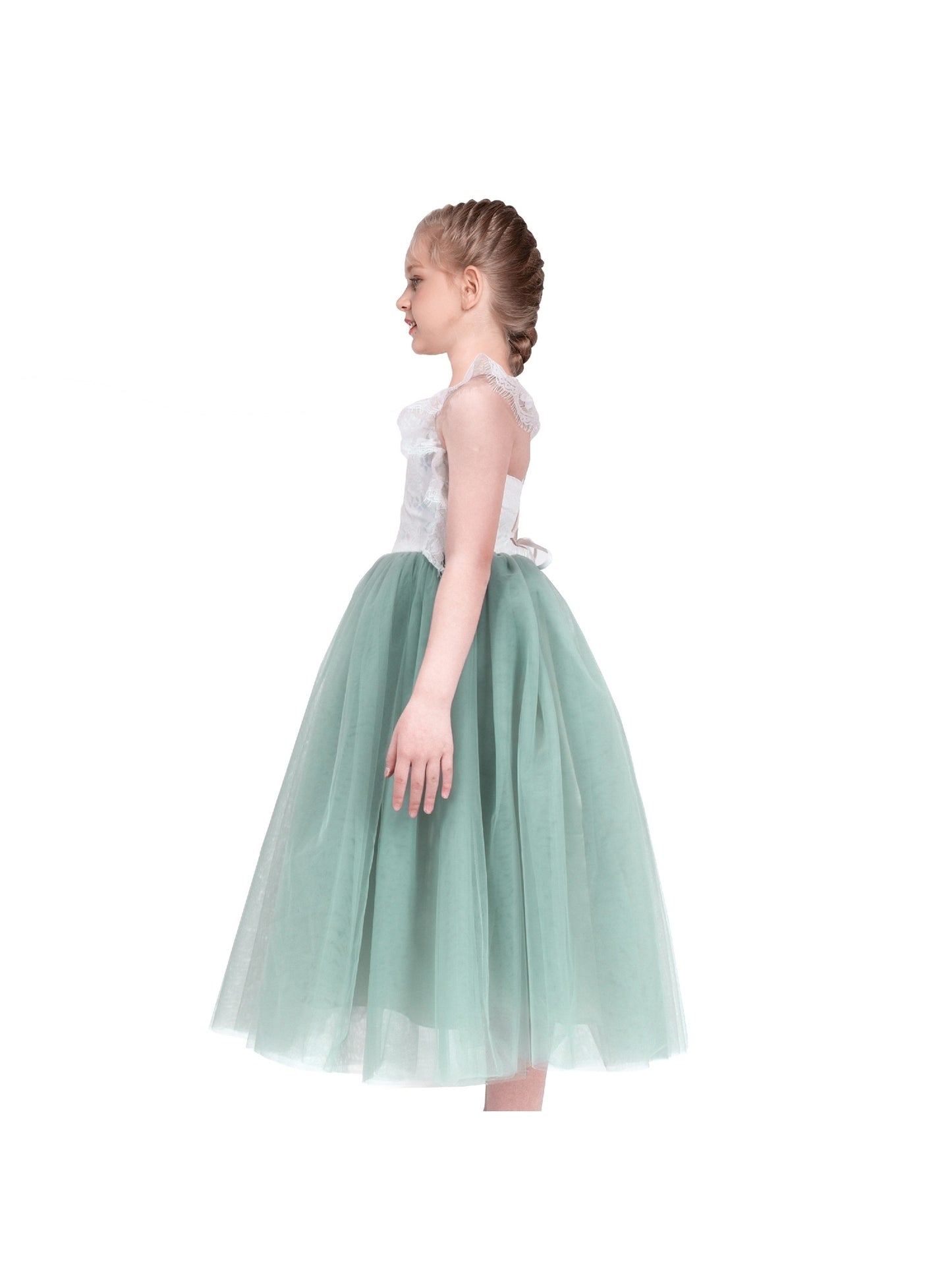 Girls Dress Rose Red Lace Tulle Hollow Elegant Party Pageant Ceremony Green