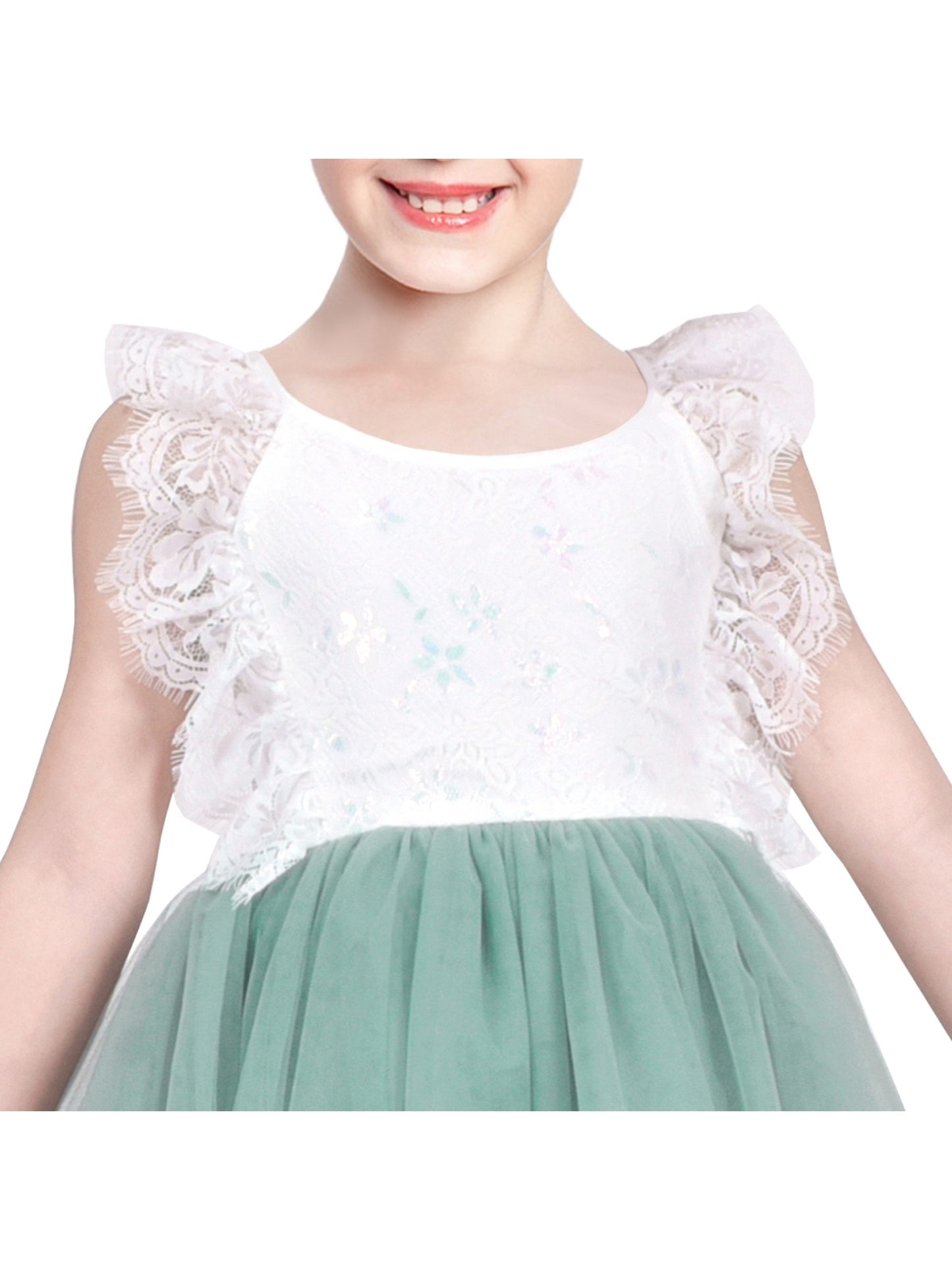 Girls Dress Rose Red Lace Tulle Hollow Elegant Party Pageant Ceremony Green