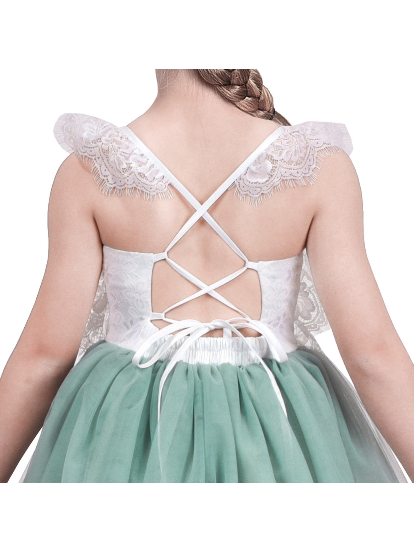Girls Dress Rose Red Lace Tulle Hollow Elegant Party Pageant Ceremony Green