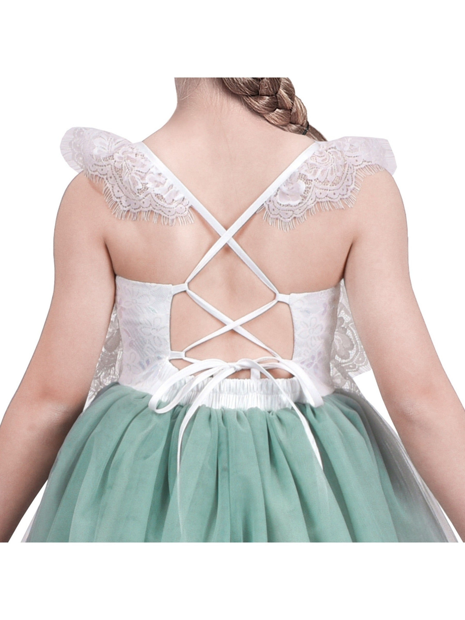 Girls Dress Rose Red Lace Tulle Hollow Elegant Party Pageant Ceremony Green