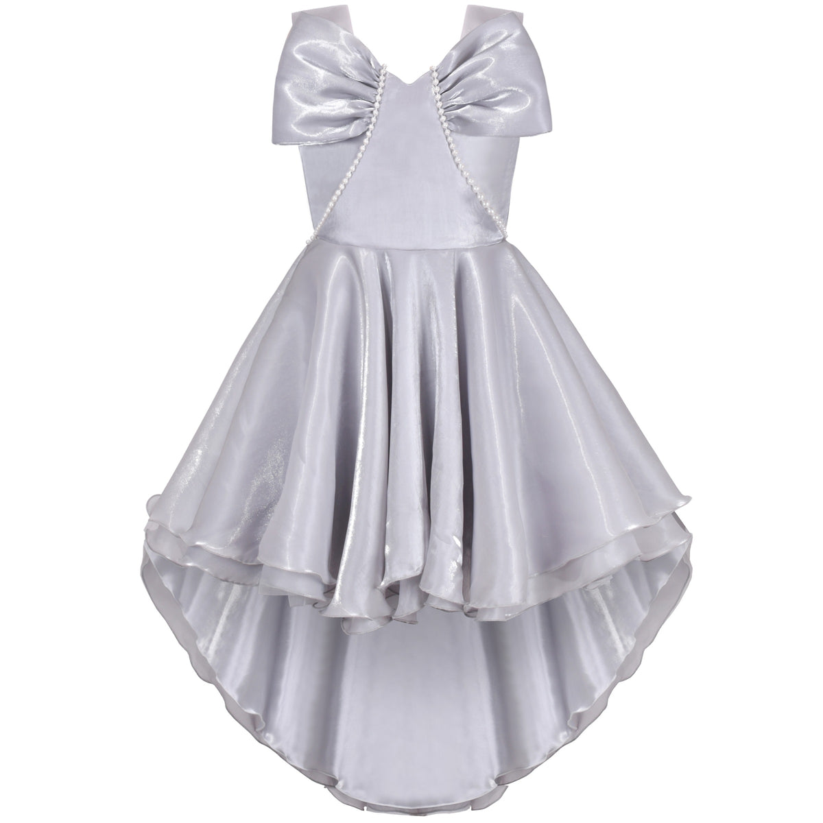 Girls Dress Princess Hi-lo Off White Pearl Pageant Dancing Ball - Silver Gray