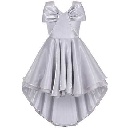 Girls Dress Princess Hi-lo Off White Pearl Pageant Dancing Ball - Silver Gray