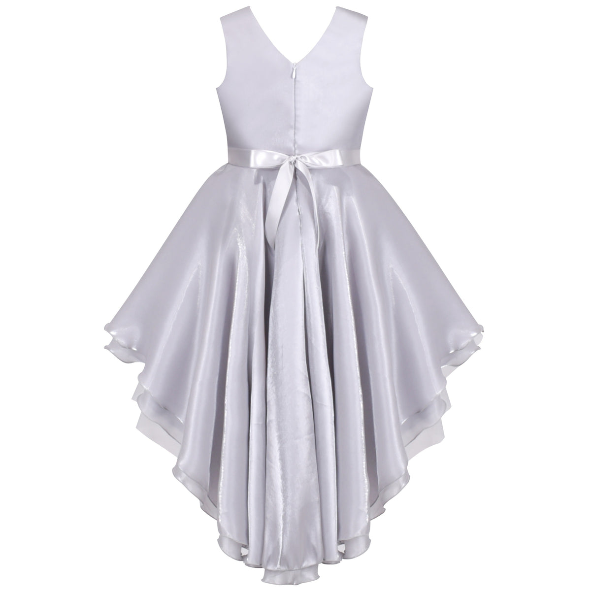 Girls Dress Princess Hi-lo Off White Pearl Pageant Dancing Ball - Silver Gray