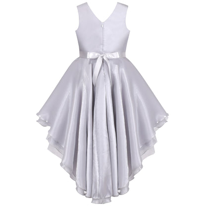 Girls Dress Princess Hi-lo Off White Pearl Pageant Dancing Ball - Silver Gray