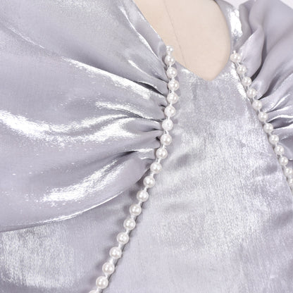 Girls Dress Princess Hi-lo Off White Pearl Pageant Dancing Ball - Silver Gray