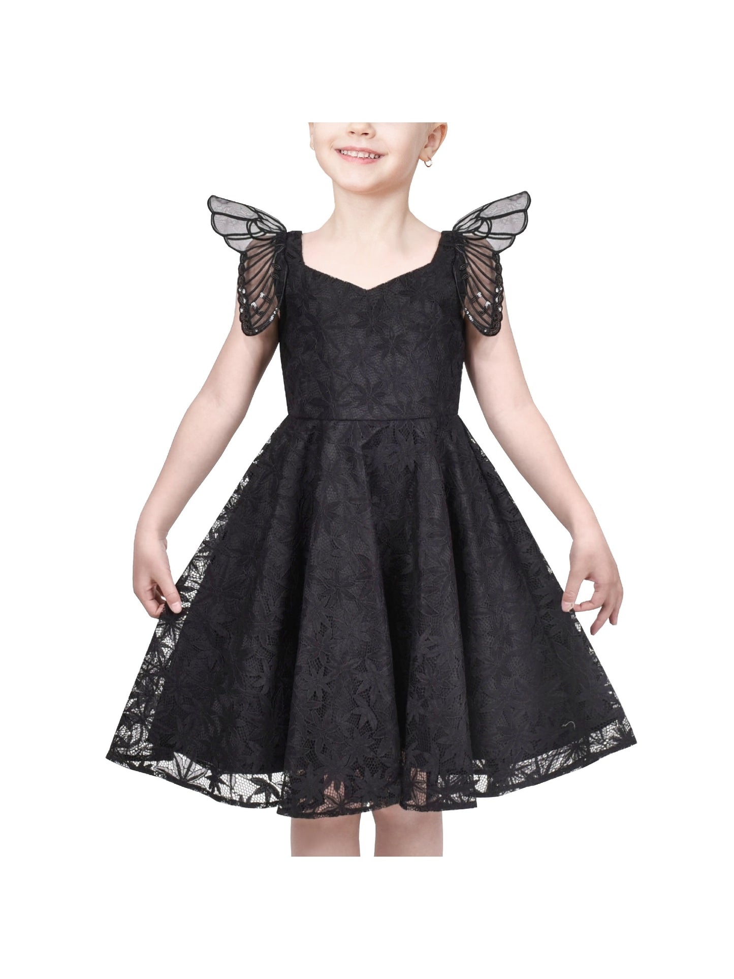 Girls Dress Black Floral Butterfly Formal Party Pageant Black