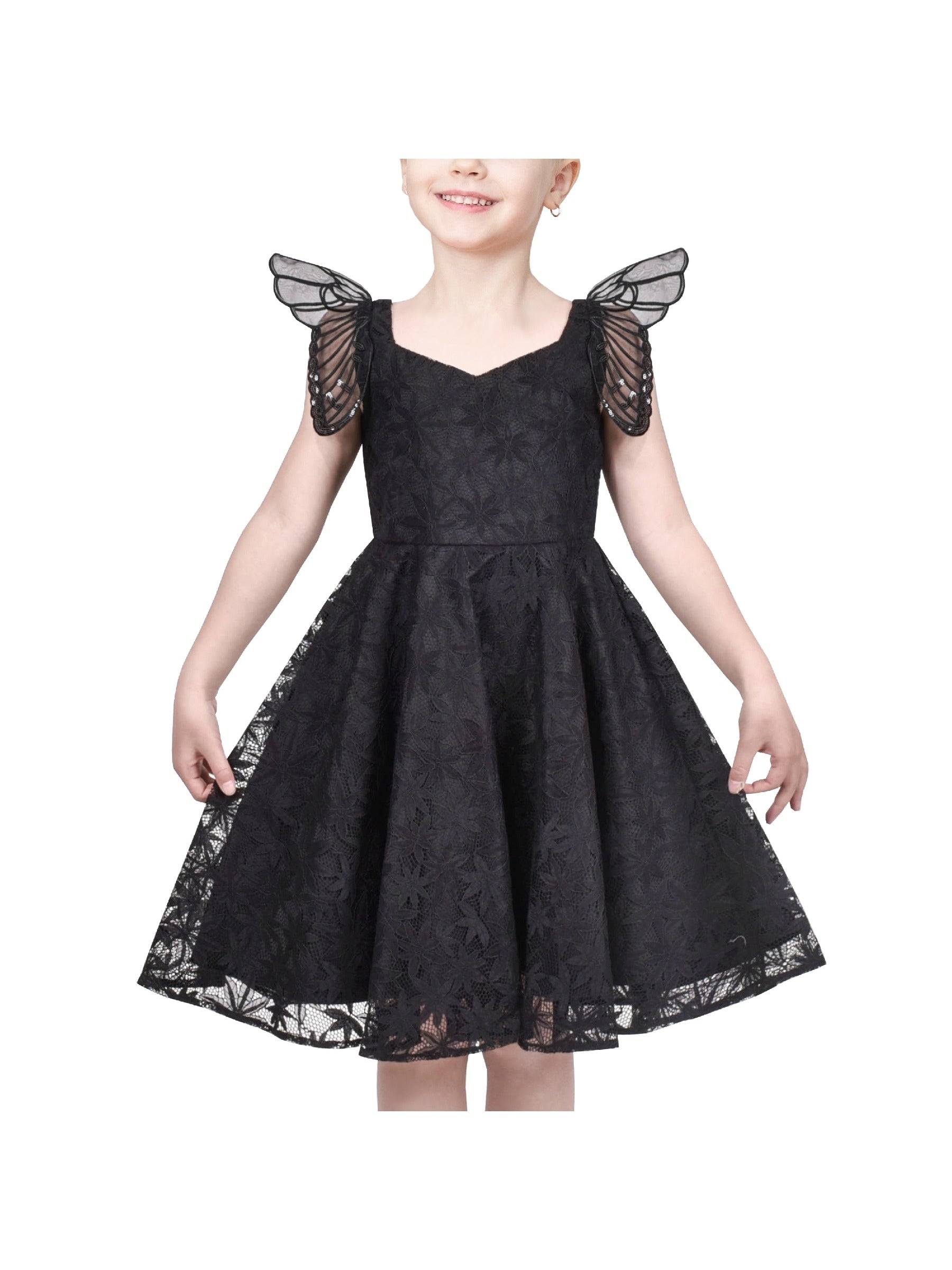 Girls Dress Black Floral Butterfly Formal Party Pageant Black