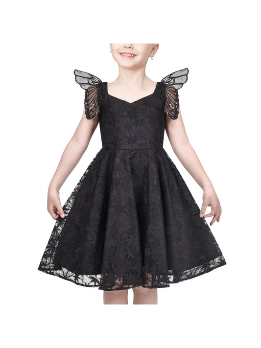 Girls Dress Black Floral Butterfly Formal Party Pageant Black