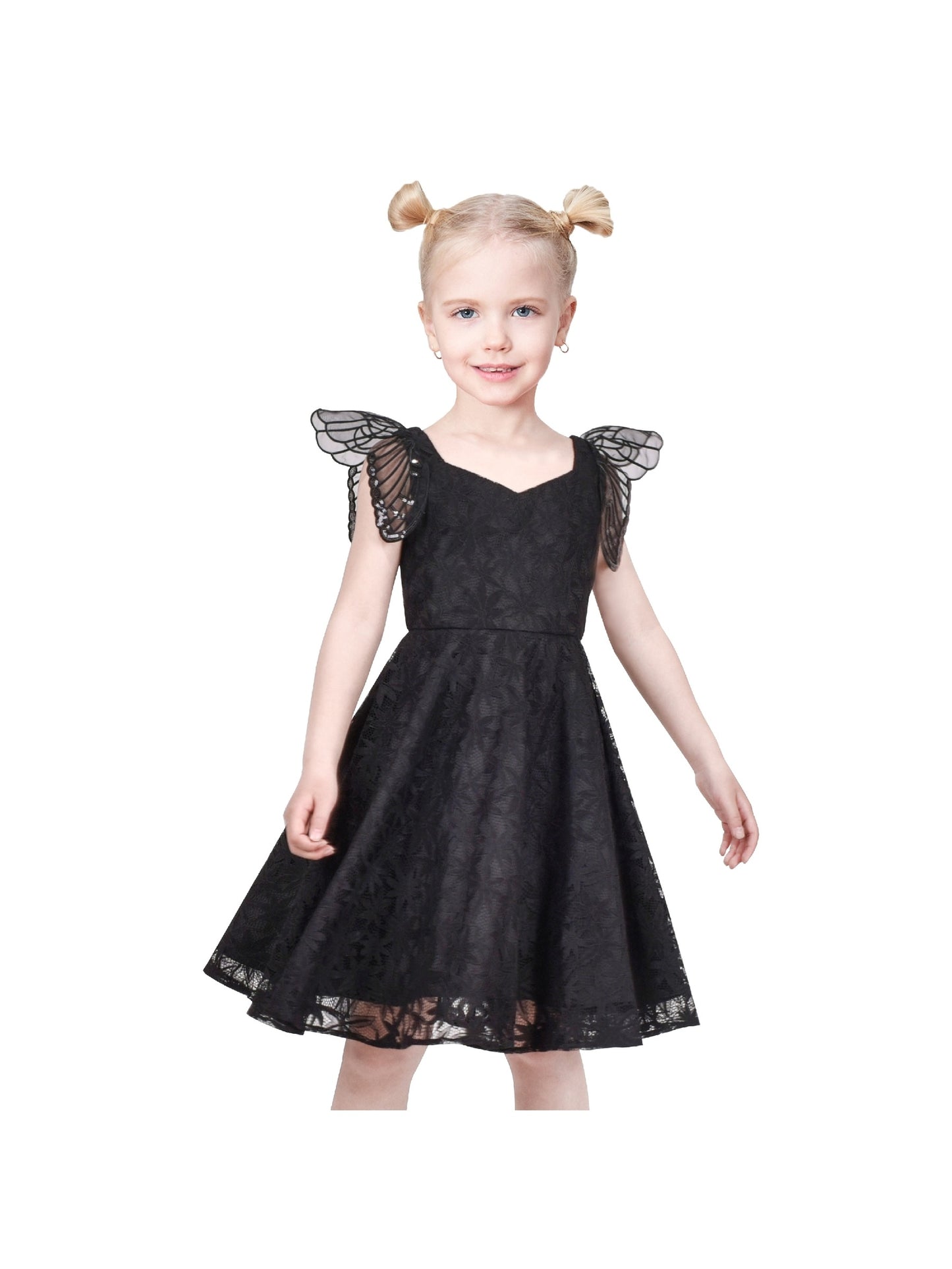 Girls Dress Black Floral Butterfly Formal Party Pageant Black