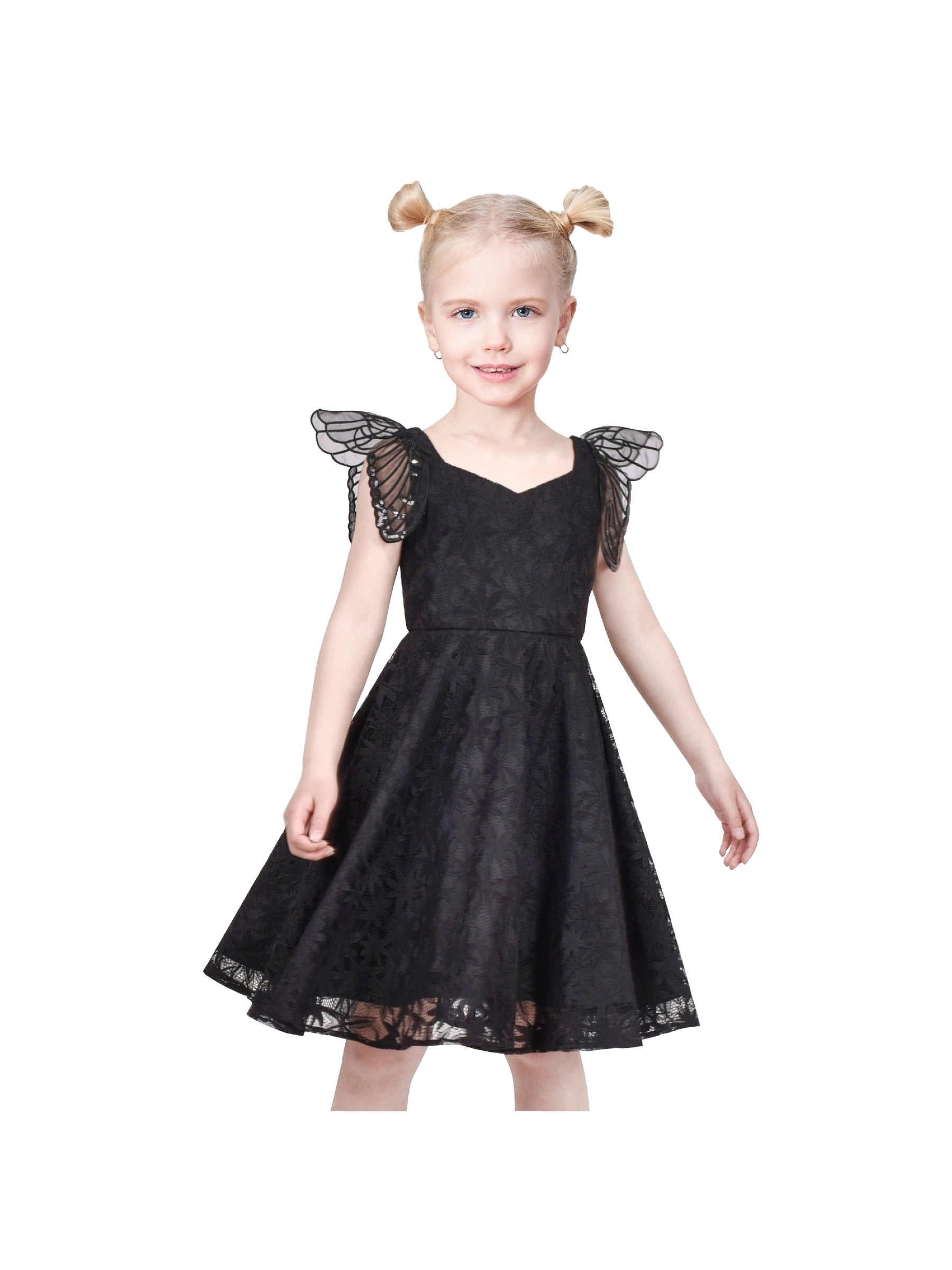 Girls Dress Black Floral Butterfly Formal Party Pageant Black
