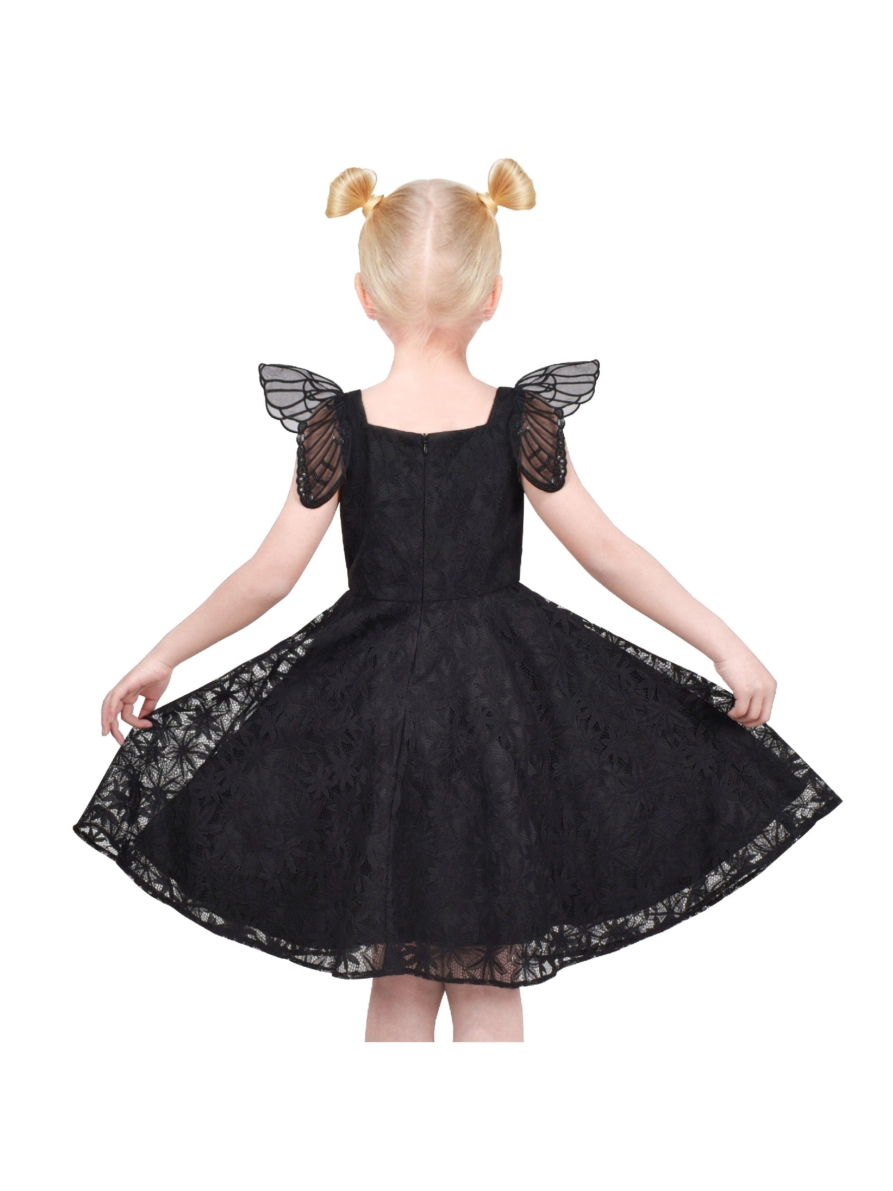 Girls Dress Black Floral Butterfly Formal Party Pageant Black