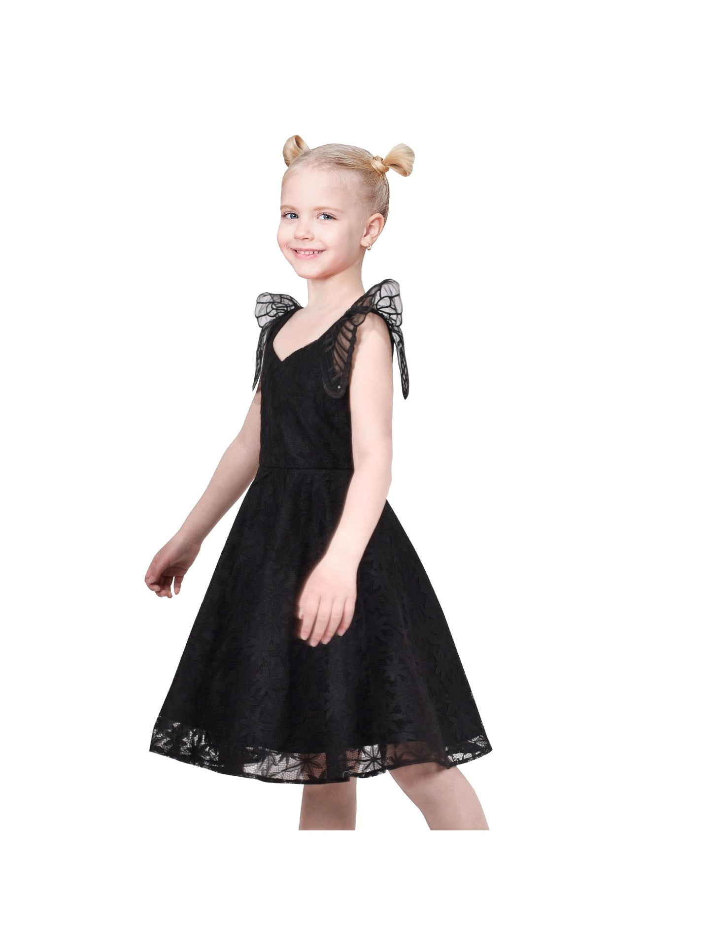 Girls Dress Black Floral Butterfly Formal Party Pageant Black