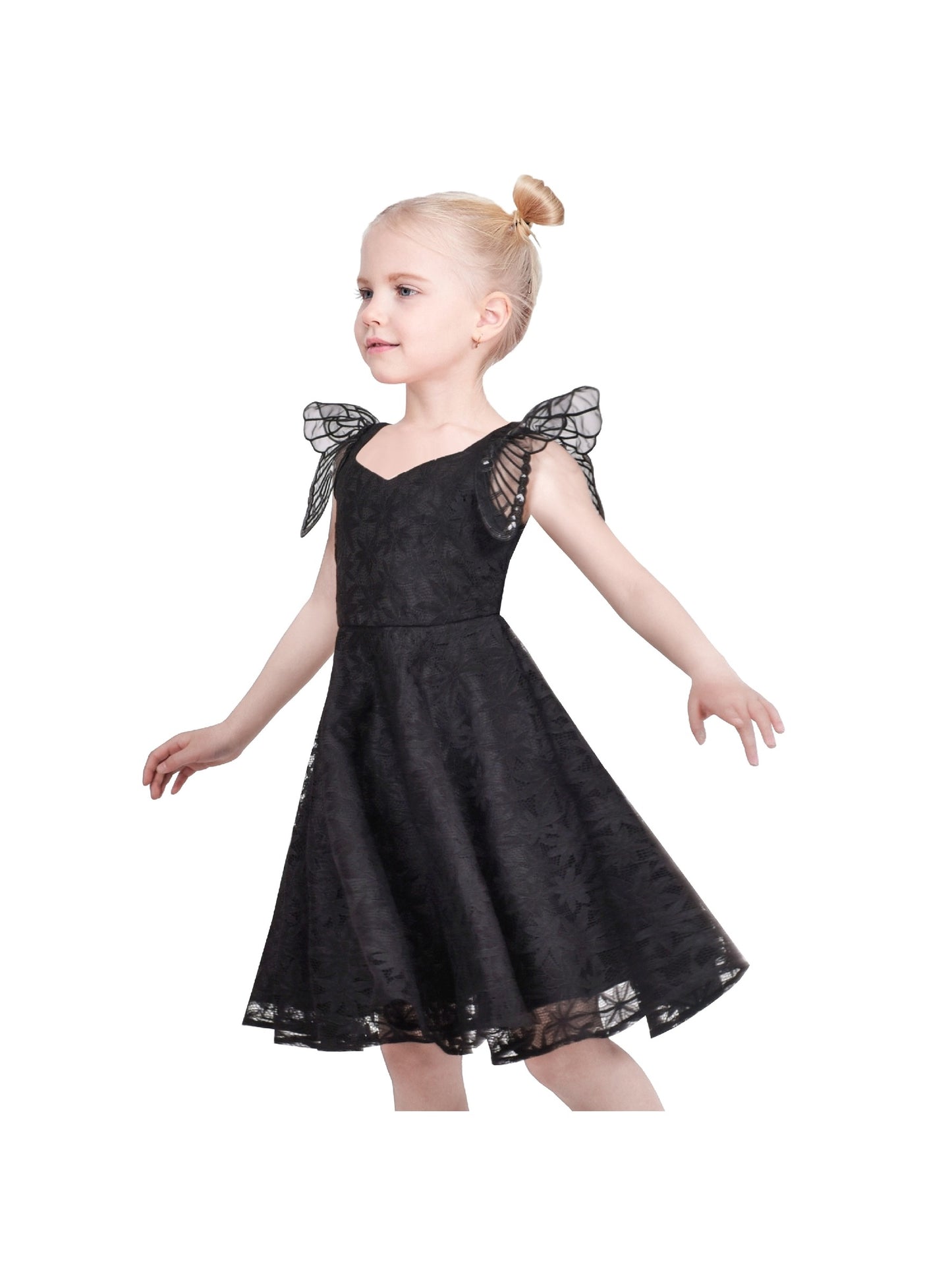 Girls Dress Black Floral Butterfly Formal Party Pageant Black
