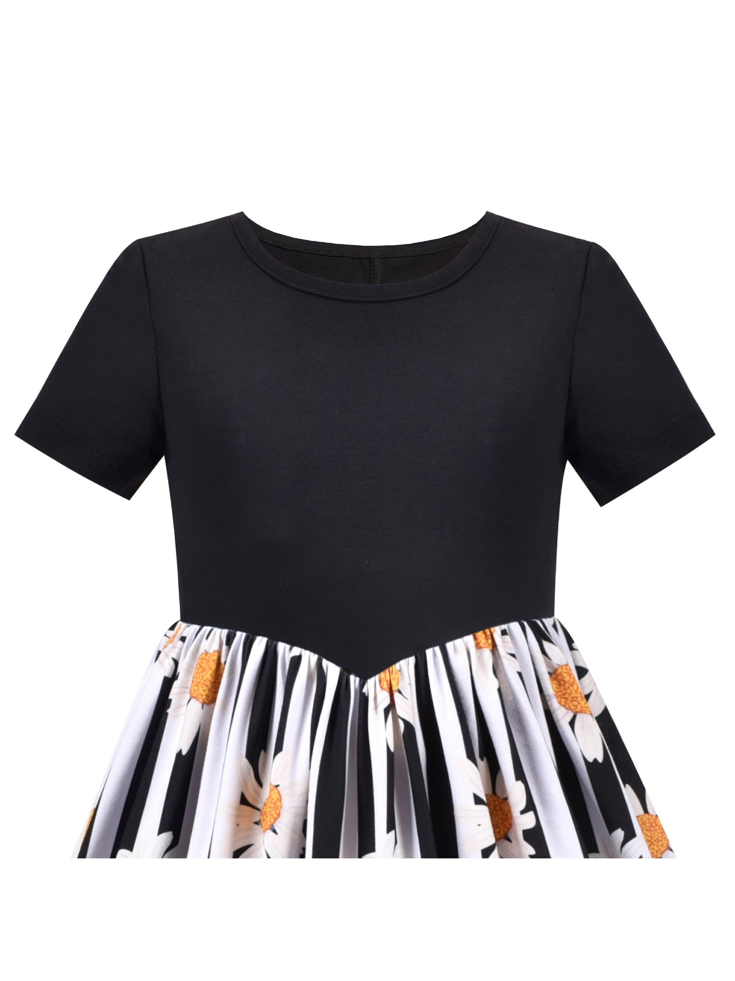 Girls Dress Floral Casual Maxi Dress Short Sleeve Open Back Black