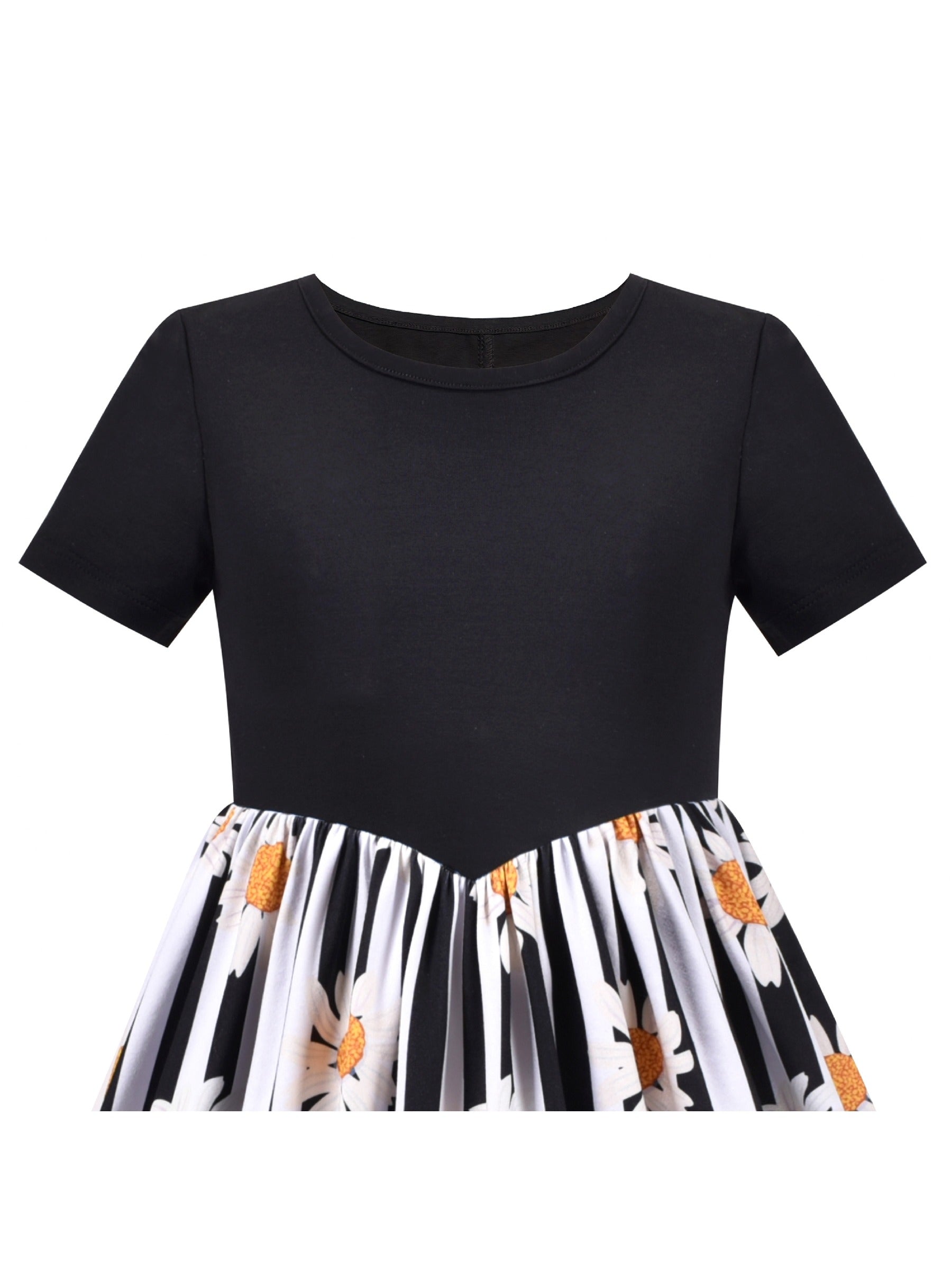 Girls Dress Floral Casual Maxi Dress Short Sleeve Open Back Black