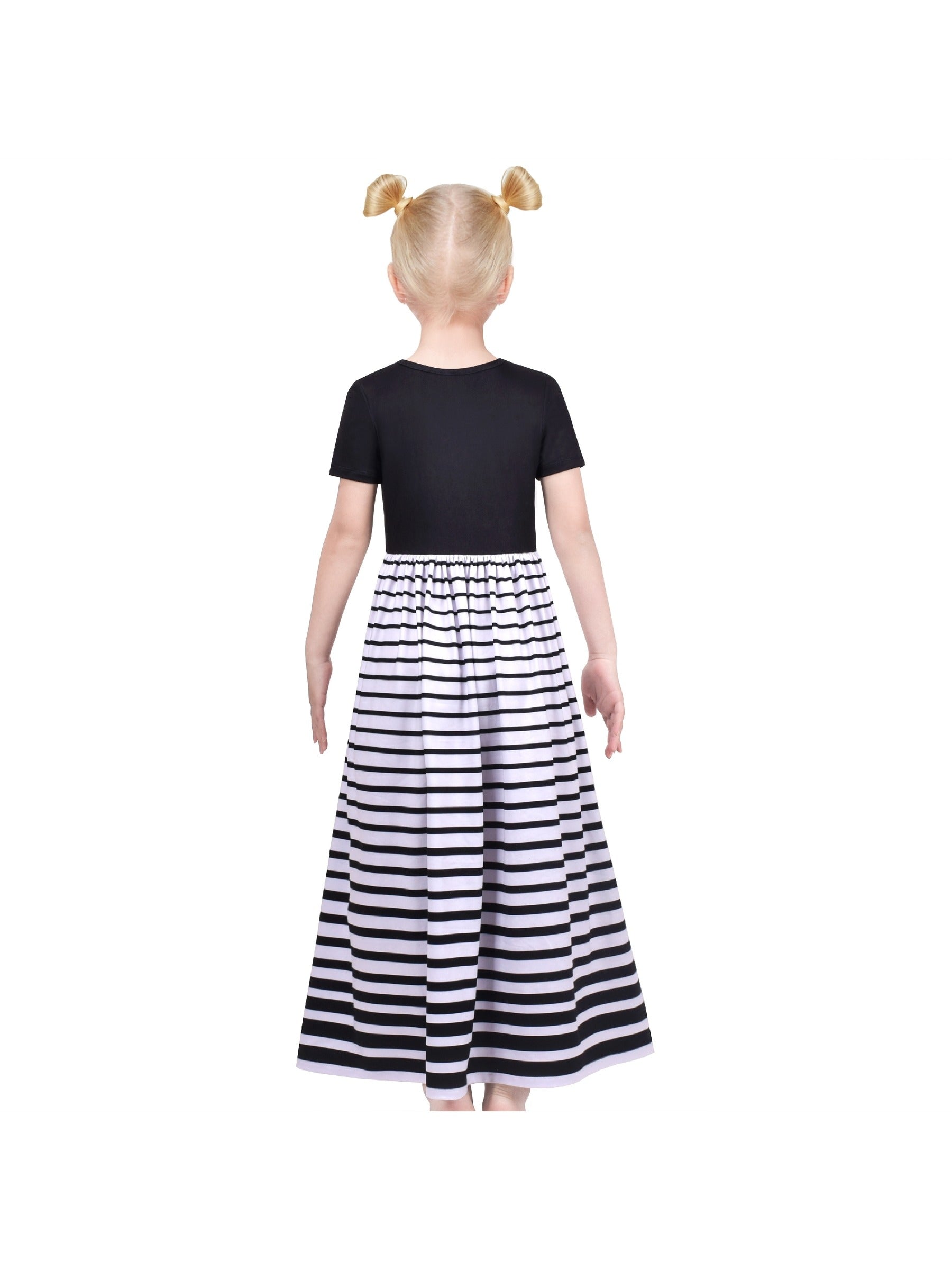 Girls Dress Floral Casual Maxi Dress Short Sleeve Open Back Black