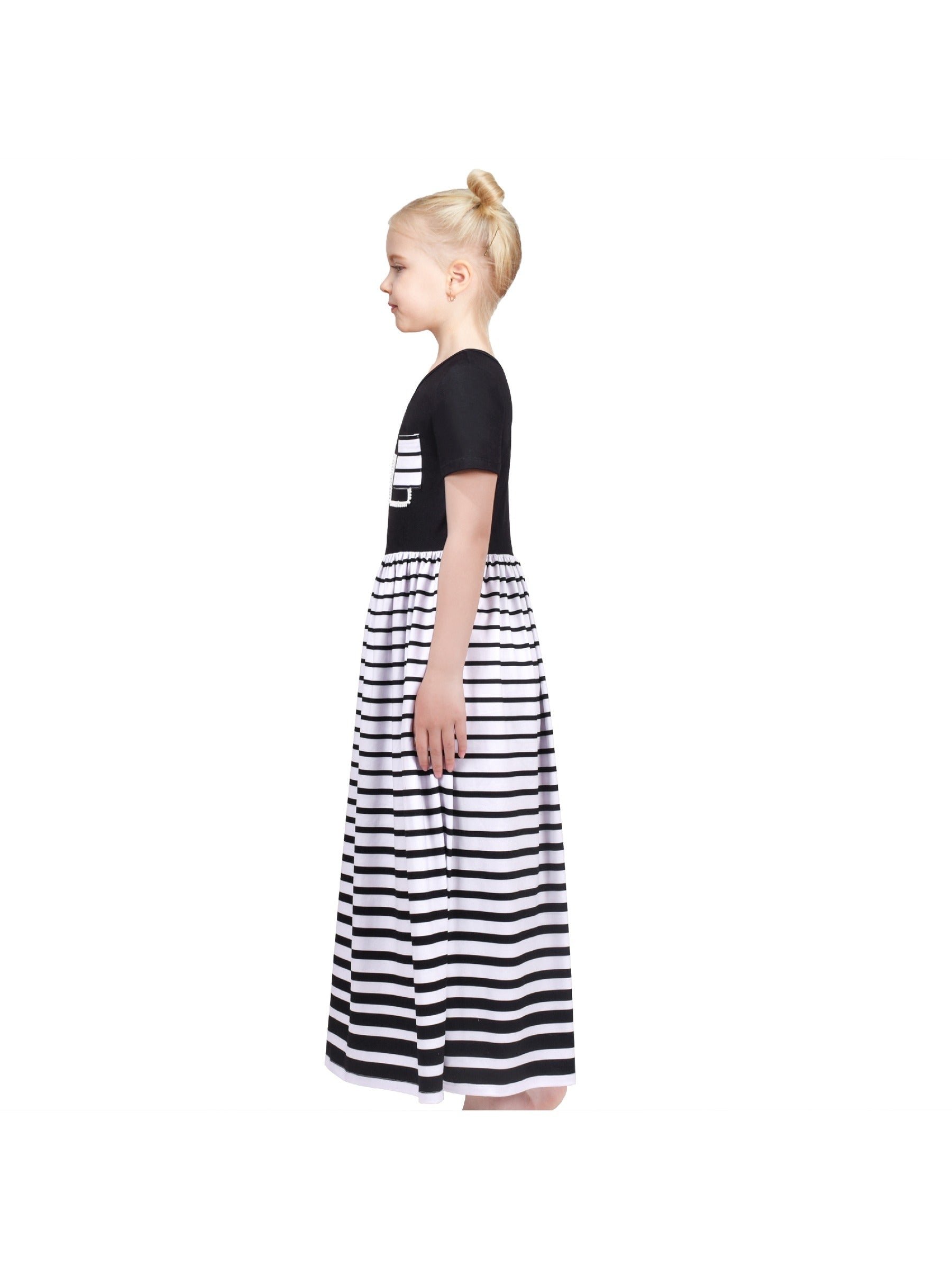 Girls Dress Floral Casual Maxi Dress Short Sleeve Open Back Black