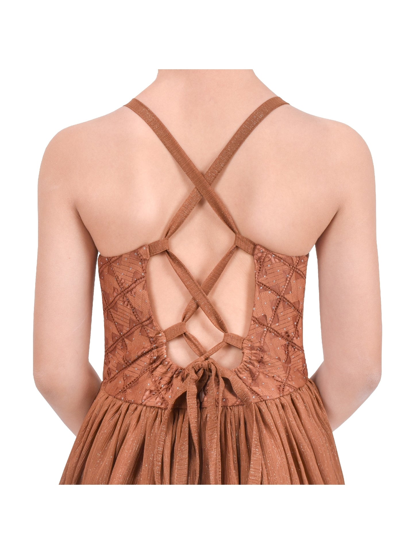 Girls Dress Floral Print Summer Sundress Sleeveless Hollow Back Brown