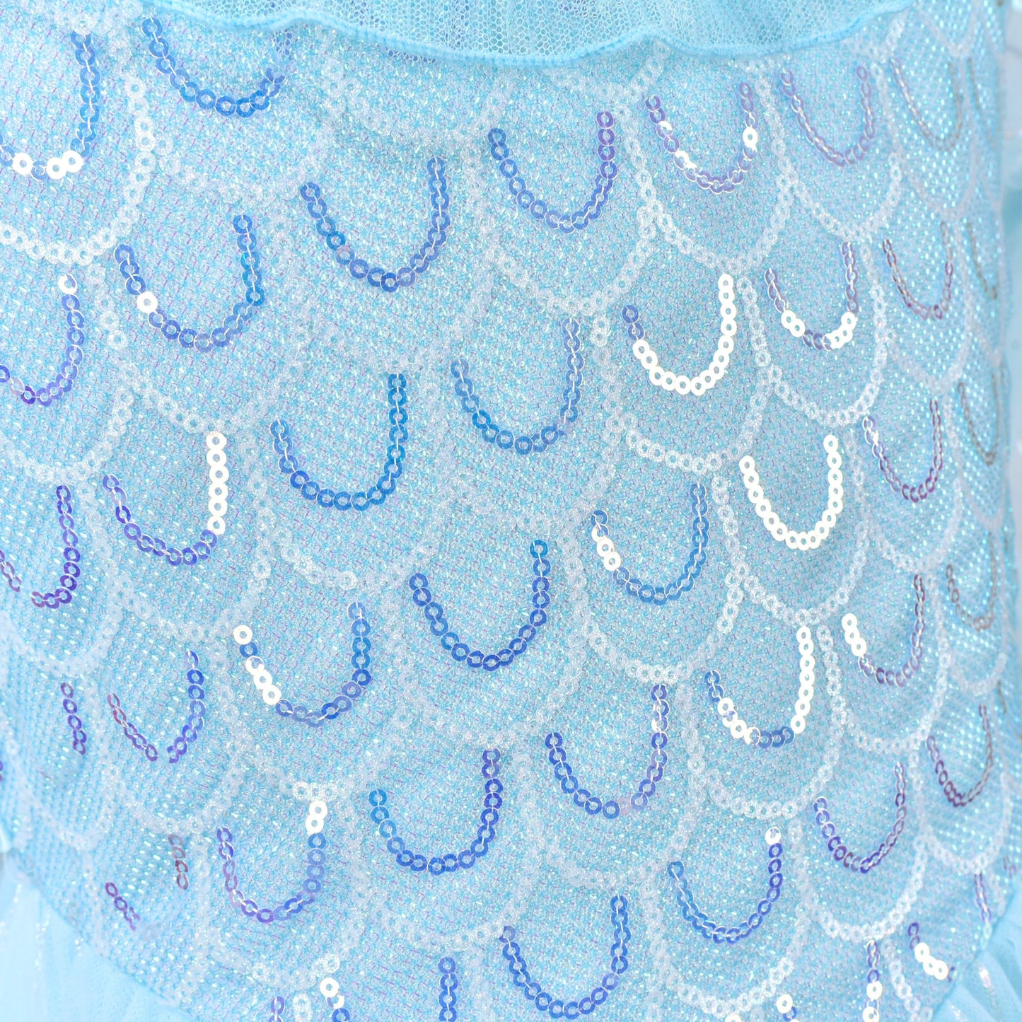 Girls Dress Blue Mermaid Princess Party Tulle Mesh Sheer Sleeves Blue