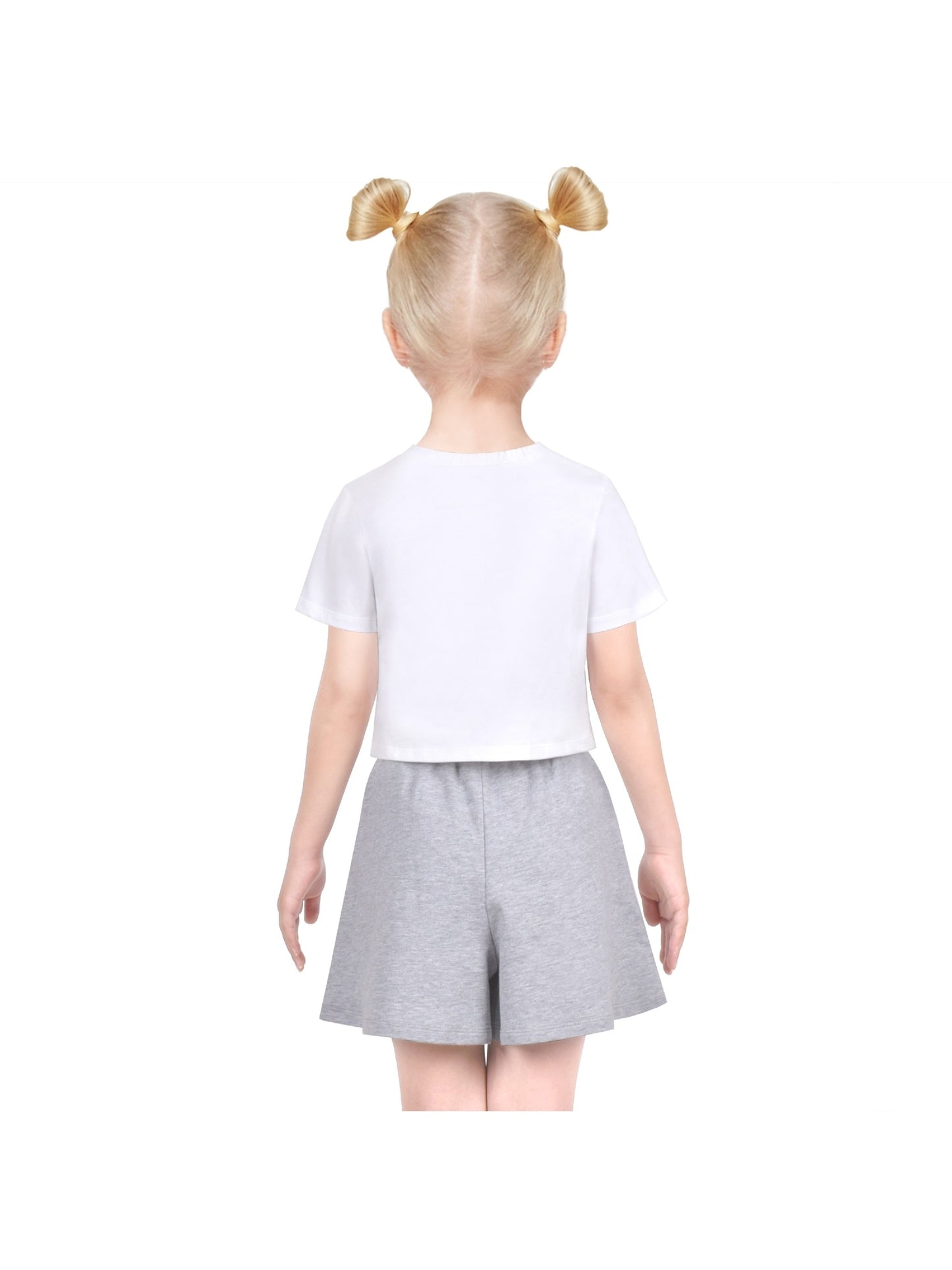 Girls Tee Sport Clothing Outfit Set Glitter Heart s Short Sleeve Gray