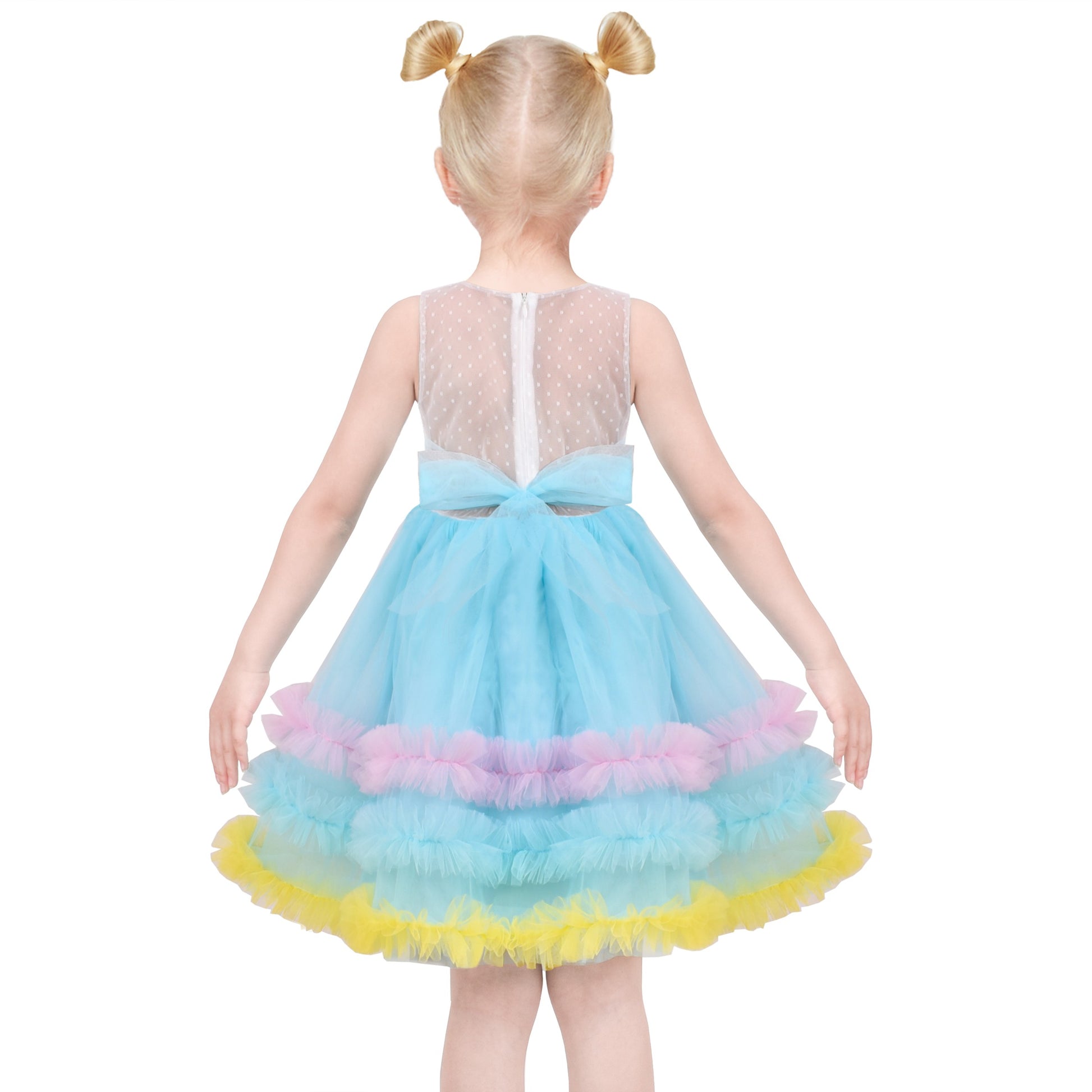 Flower Girls Dress White Wedding Pageant Bridesmaid Gown Blue